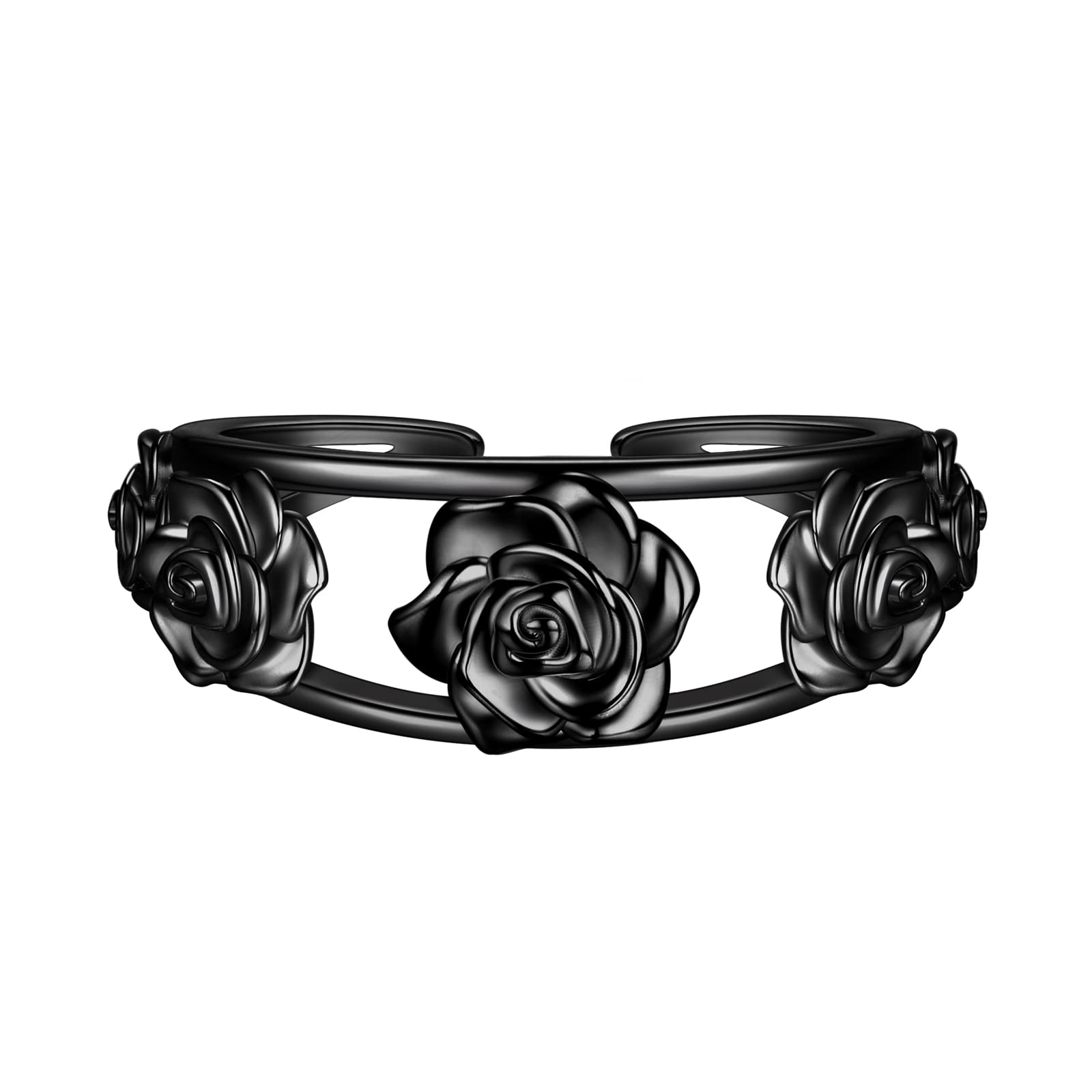 Beautlace Adjustable Rose Flower Ring - Silver & Black Gun Plated Open Ring for Women | Elegant Wedding, Engagement Jewelry Gift | Perfect for Valentine's Day, Anniversary & Romantic Occasions