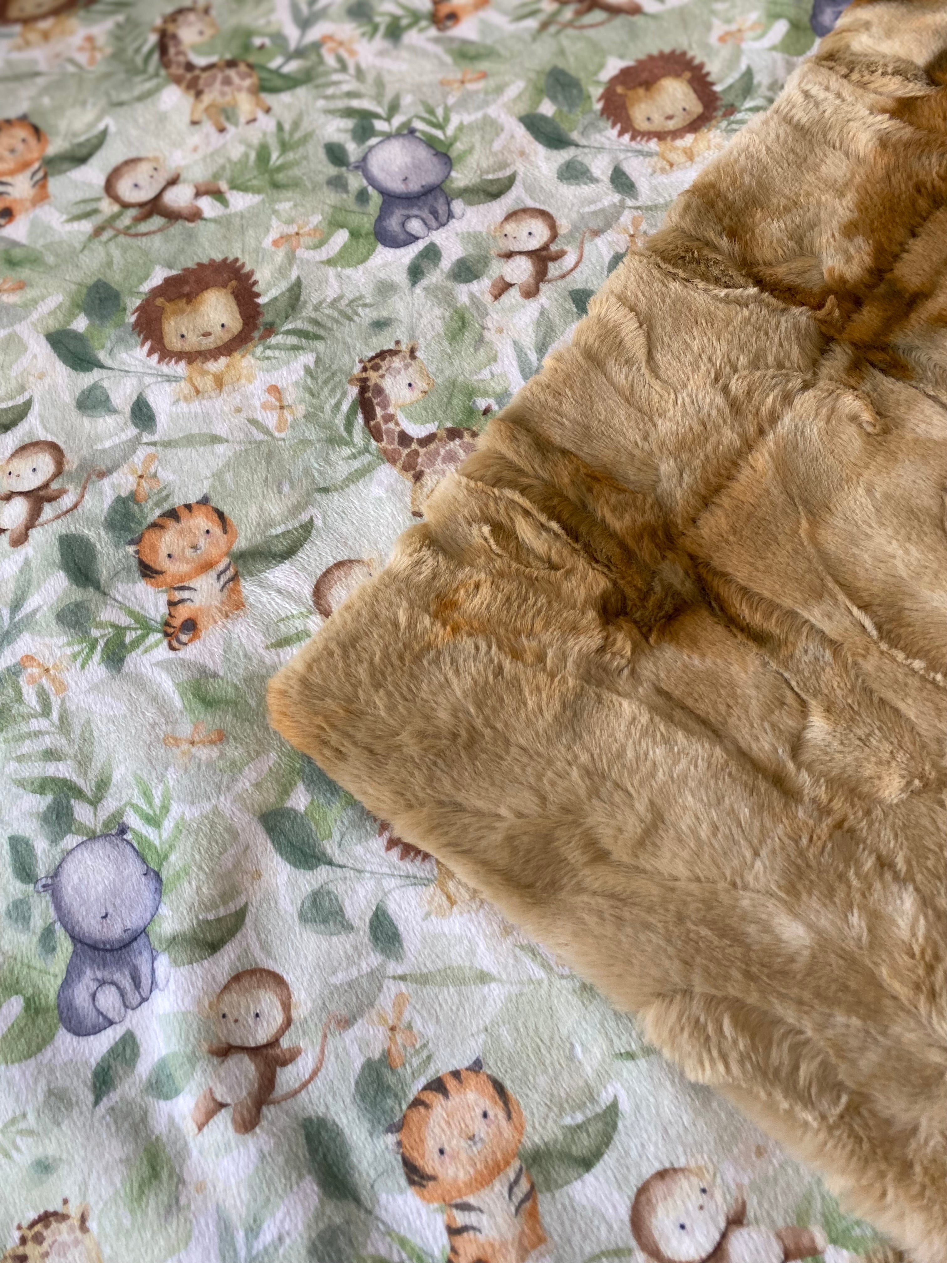 Soft Tie Dye Rabbit Beige Minky Baby Blanket with Safari Animals (Lion, Giraffe, Monkey) - 30x45 Inches - Perfect for Nursery, Stroller & Toddler Bedtime