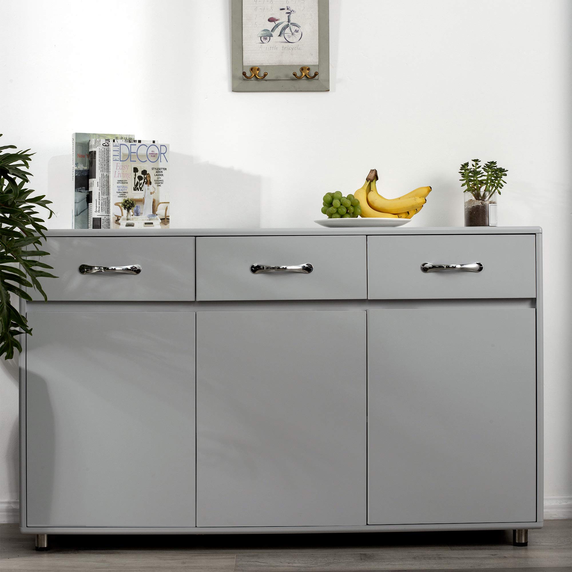 Modern Buffet Sideboard Storage Cabinet - 2 Door Console Table with 3 Drawers & Shelves for Living Room, Bedroom, Hallway, Kitchen, Entryway - Space-Saving Gray Buffet Server for Dining Room & Home Bar Organization