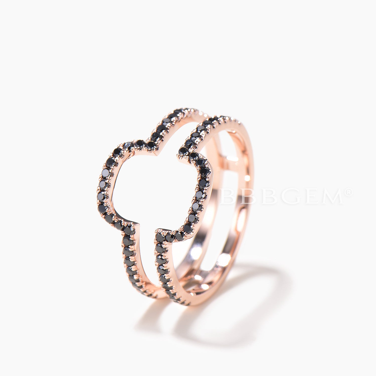 Exquisite Round Cut Black Spinel Double U Curved Wedding Band Ring Enhancer in Rose Gold | Perfect for Bridal Stacking, Anniversary Gifts & Special Occasions