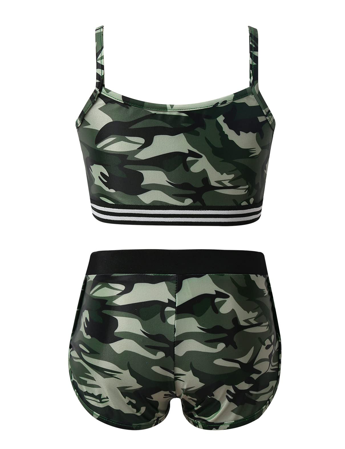 TiaoBug Girls' 2-Piece Swimsuit & Activewear Set - Crop Top & Shorts for Swimming, Dance, Sports, Gym, Yoga & Workout | Perfect for Beach, Pool & Fitness Activities