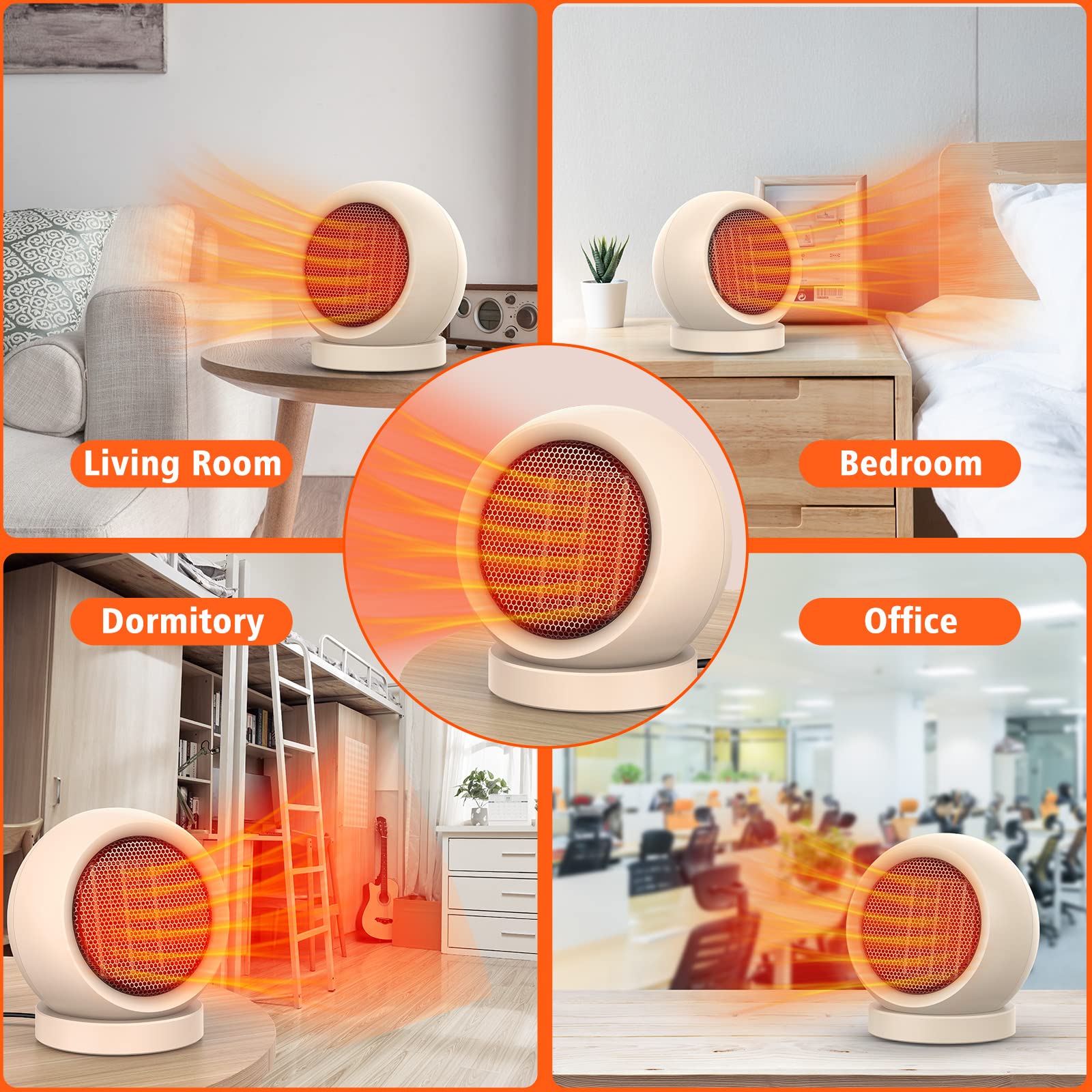 PTC Ceramic Space Heater - Portable Electric Heater with High Output Fan for Home, Bedroom & Office | Fast Heating Desktop Heater for Indoor Use (Light Brown) | Perfect for Winter Warmth & Small Room Heating