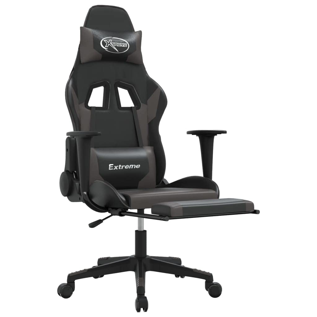 Premium Gaming Chair with Adjustable Footrest - Ergonomic Computer & Office Racing Chair - Modern Black & Gray Faux Leather for Home, Lab & Internet Cafe - Perfect for Esports, Work & Relaxation