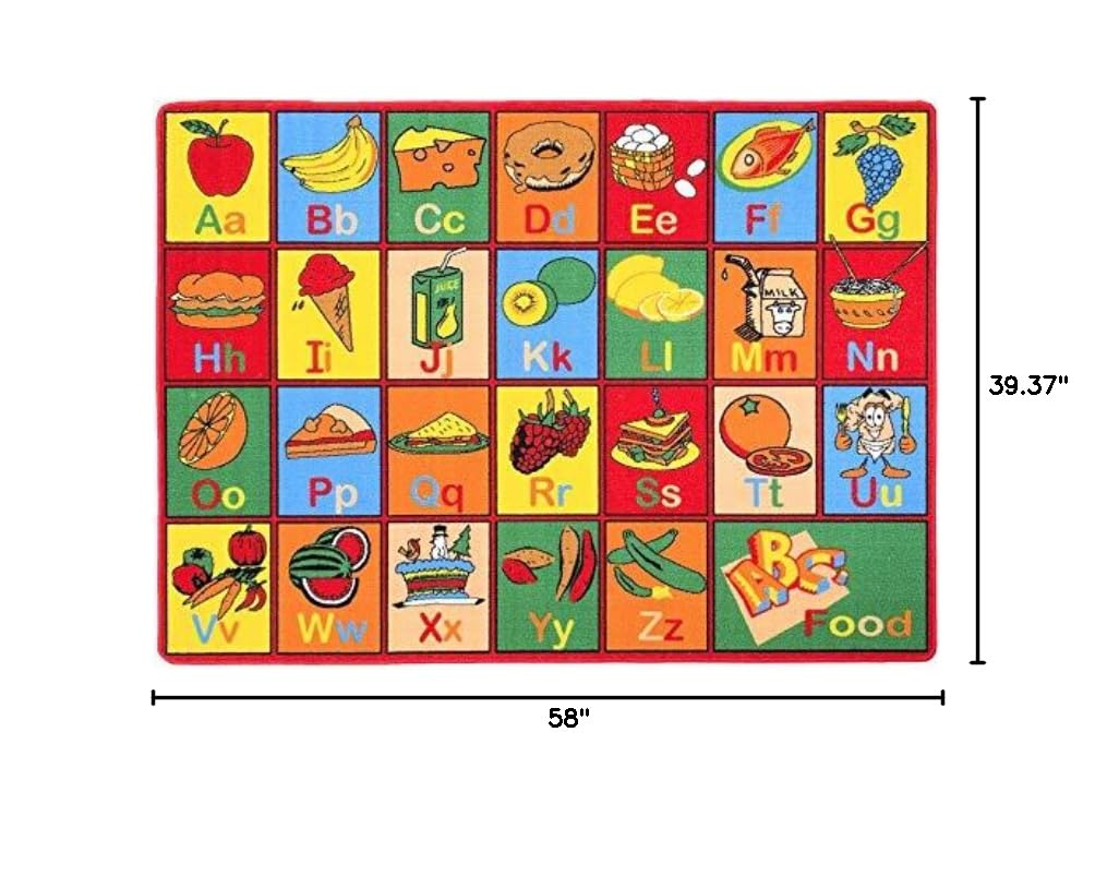 HR Kids Educational ABC Food & Fruits Learning Rug - Non-Slip Rubber Back Play Mat for Toddlers | Colorful Alphabet & Nutrition Playtime Mat for Nursery, Classroom & Playroom