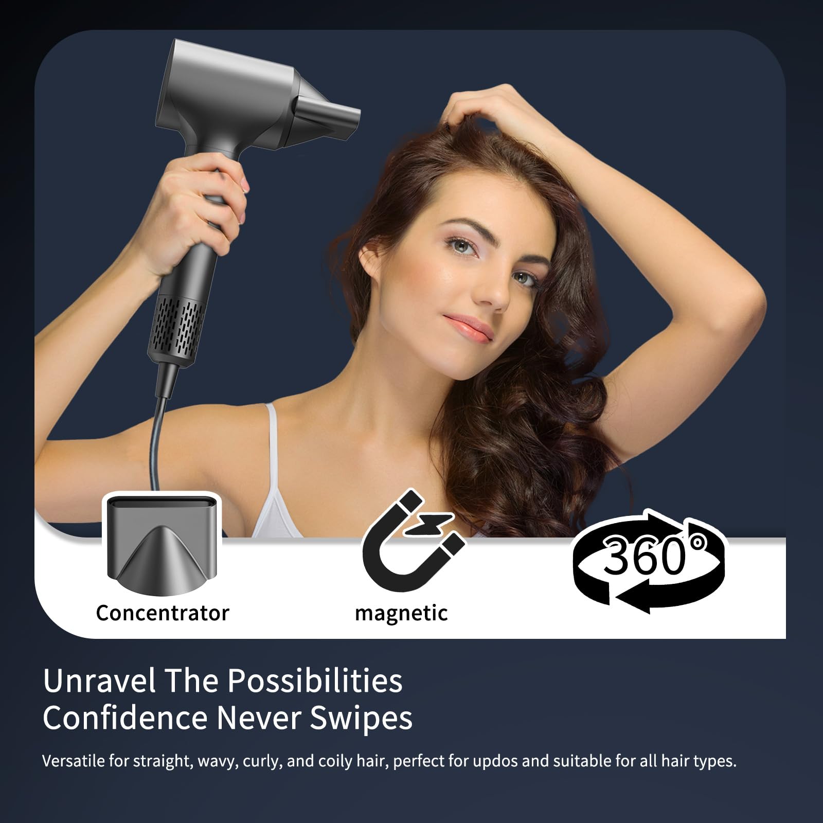 Negative Ionic Hair Dryer - 110,000 RPM High Speed Blow Dryer with 3 Heat & 2 Speed Settings, Lightweight Low Noise Travel Hair Dryer with Concentrator Nozzle for Fast Drying & Thermo Control | Perfect for Home Use, Salon Styling & Travel (Black)