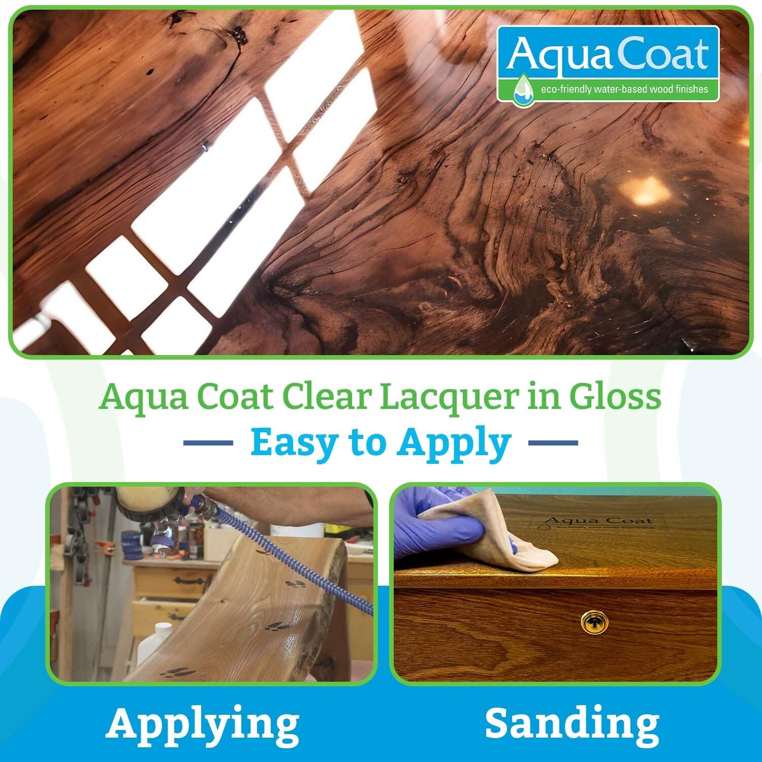 Aqua Coat Clear Lacquer Gloss Finish - 5 Gallon Self-Cross-Linking Water-Based Coating for Wood Furniture, Cabinets & Floors | Professional-Grade Protective Sealant for DIY Projects & Home Renovation