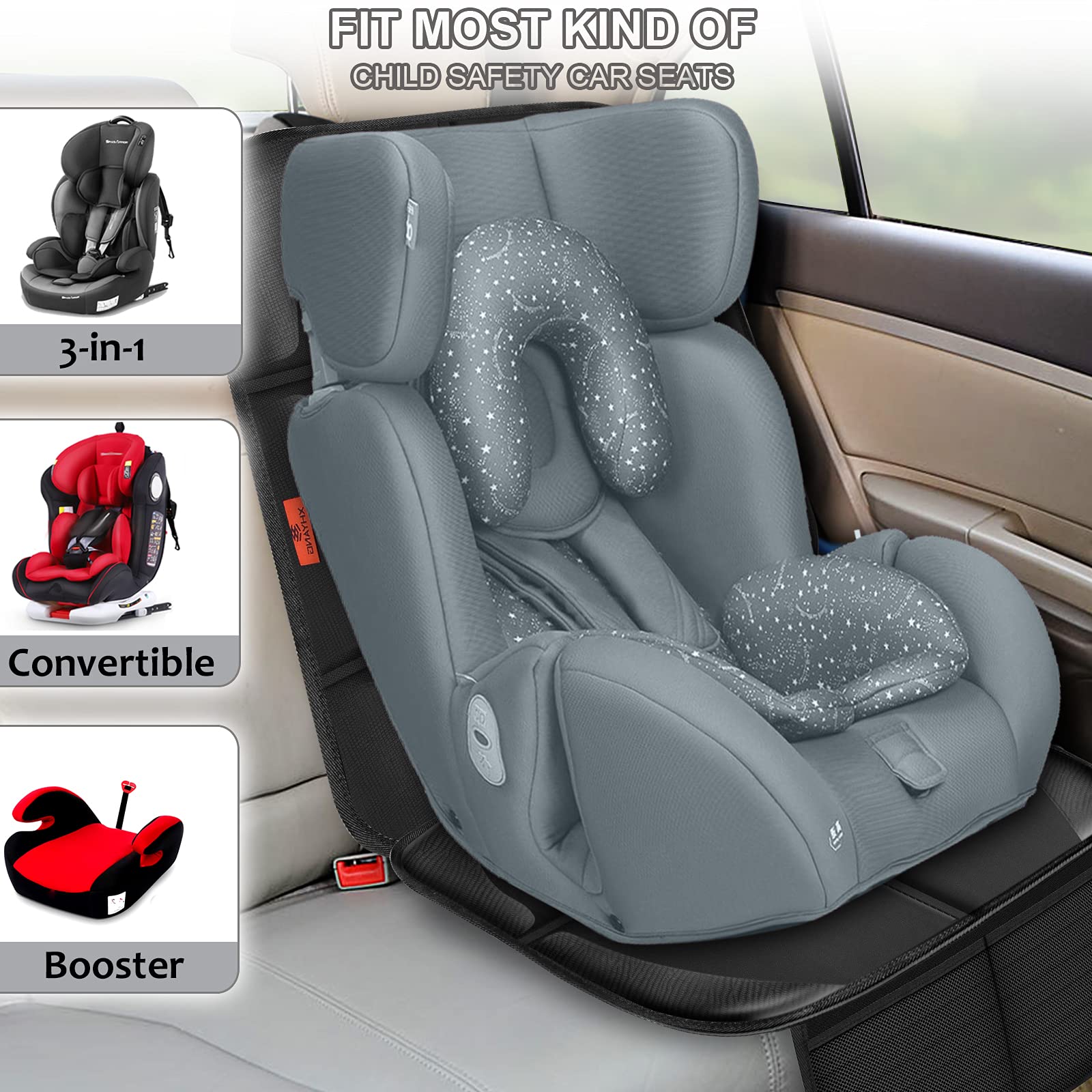 Waterproof 600D Fabric Car Seat Protector for Baby & Pets - Durable Auto Seat Cover with 2 Storage Pockets (1 Pack) | Perfect for Child Safety, Pet Protection & Vehicle Interior Care