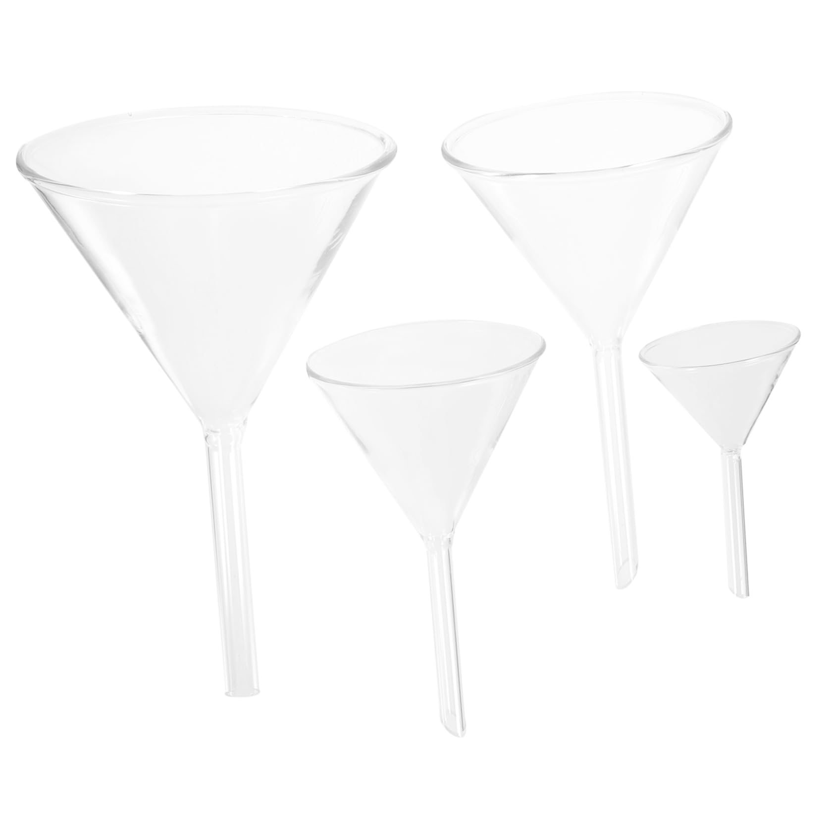 4PCS Lab Glass Funnels - Scientific Filter Funnels for Chemistry Experiments, Liquid Filling & Laboratory Use - Durable Borosilicate Glass Filtration Set for Essential Oil Distillation, Home Brewing & Science Class Projects