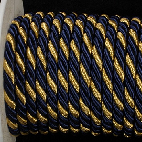 Premium Navy Blue & Gold Braided Ribbon - 9.5mm x 16 Yards (14.6m) for Gift Wrapping, Wedding Decor, DIY Crafts & Party Favors