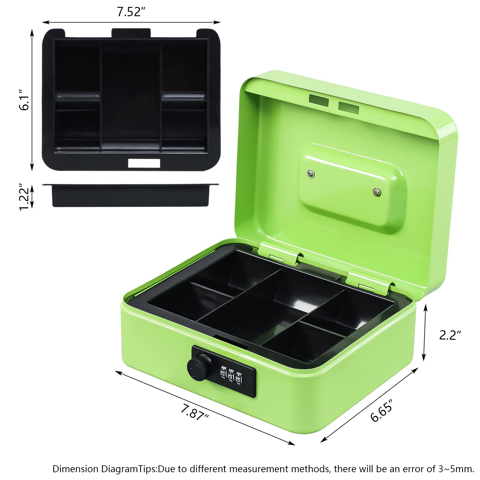 KYODOLED Medium Metal Cash Box with Combination Lock - 7.87