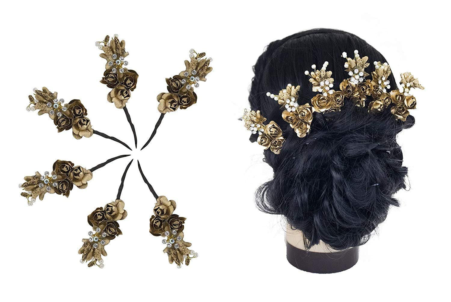 BOXO Hair Juda Pins for Wedding, Party & Special Occasions - 6-Piece Hair Styling & Decoration Set for Women & Girls (Multi-Color) - Perfect for Bridal Hairstyles, Prom & Formal Events