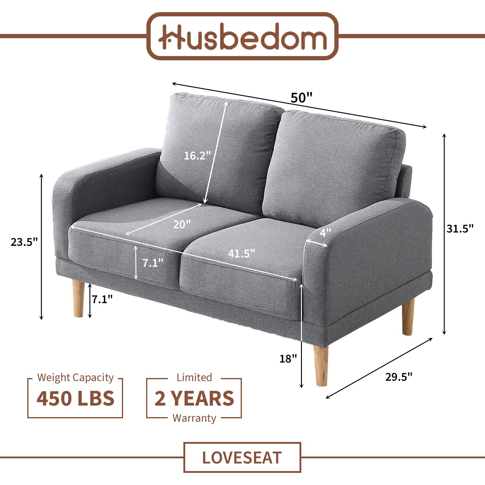 50 Inch Small Loveseat Sofa for Apartments - Compact Couches for Small Spaces, Light Gray Upholstered Mini Love Seat - Perfect for Living Room, Bedroom & Studio Apartments (Space-Saving Furniture Solution)