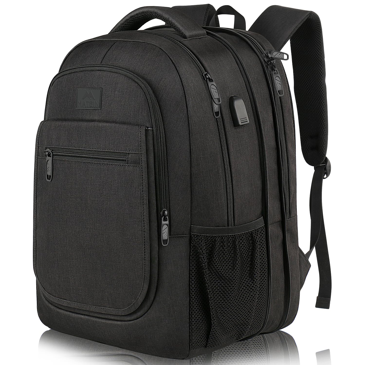 MATEIN Expandable 17.3 Inch Laptop Backpack with USB Charging Port - TSA Approved Anti-Theft Water Resistant Travel Backpack for College, Work & Commuting - Perfect Gift for Men & Women (Black)