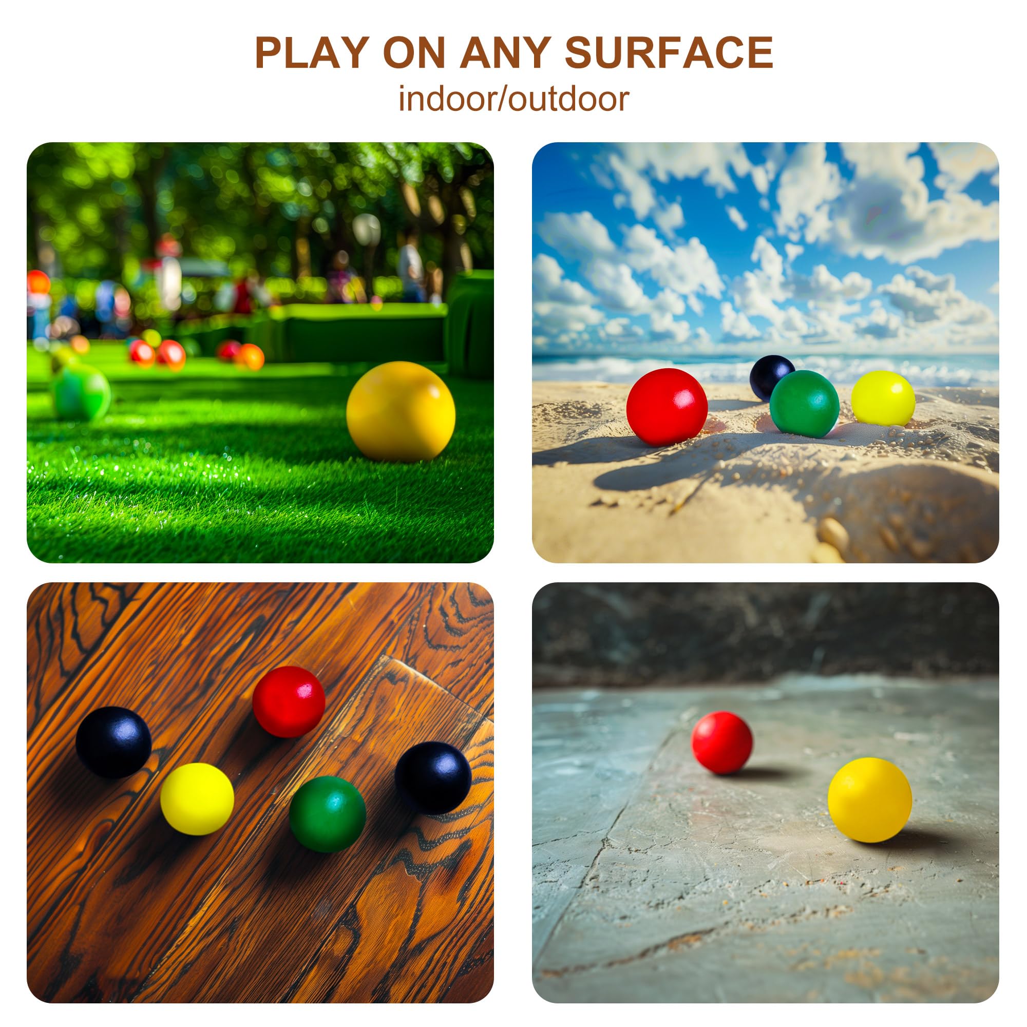 Premium 70mm Bocce Balls Set - 8 Balls & 2 Pallino for Outdoor Games, Backyard, Lawn, Beach - Perfect for Kids, Teens, Beginners & Family Fun (Green/Yellow/Red/Black, 2-8 Players) - Great for Picnics, BBQs, Parties & Summer Outdoor Activities