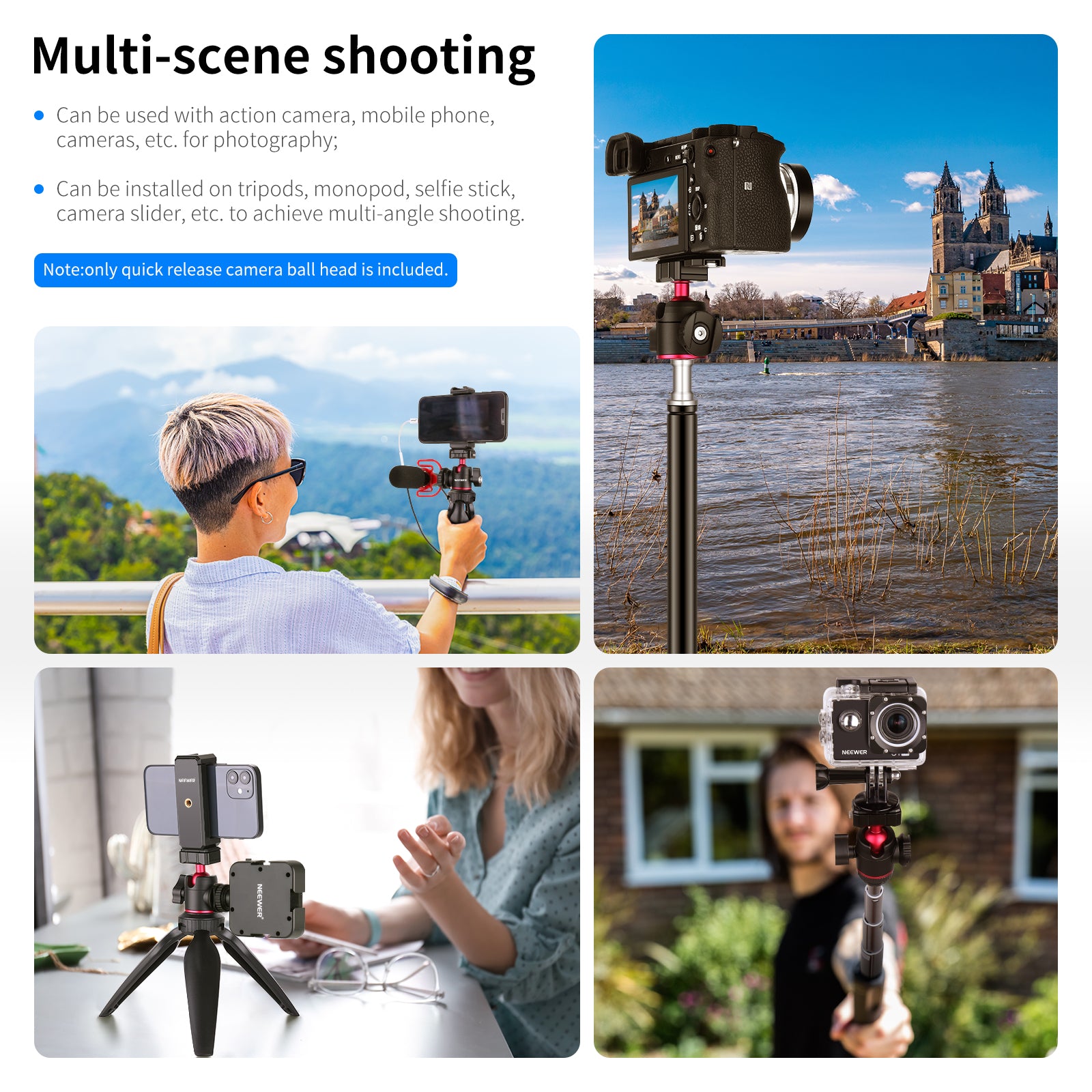 NEEWER ST32 Quick Release Camera Ball Head with 360° Panoramic Rotation - Perfect for DSLR, Mirrorless Cameras, and Video Shooting - Ideal for Travel, Vlogging, and Photography
