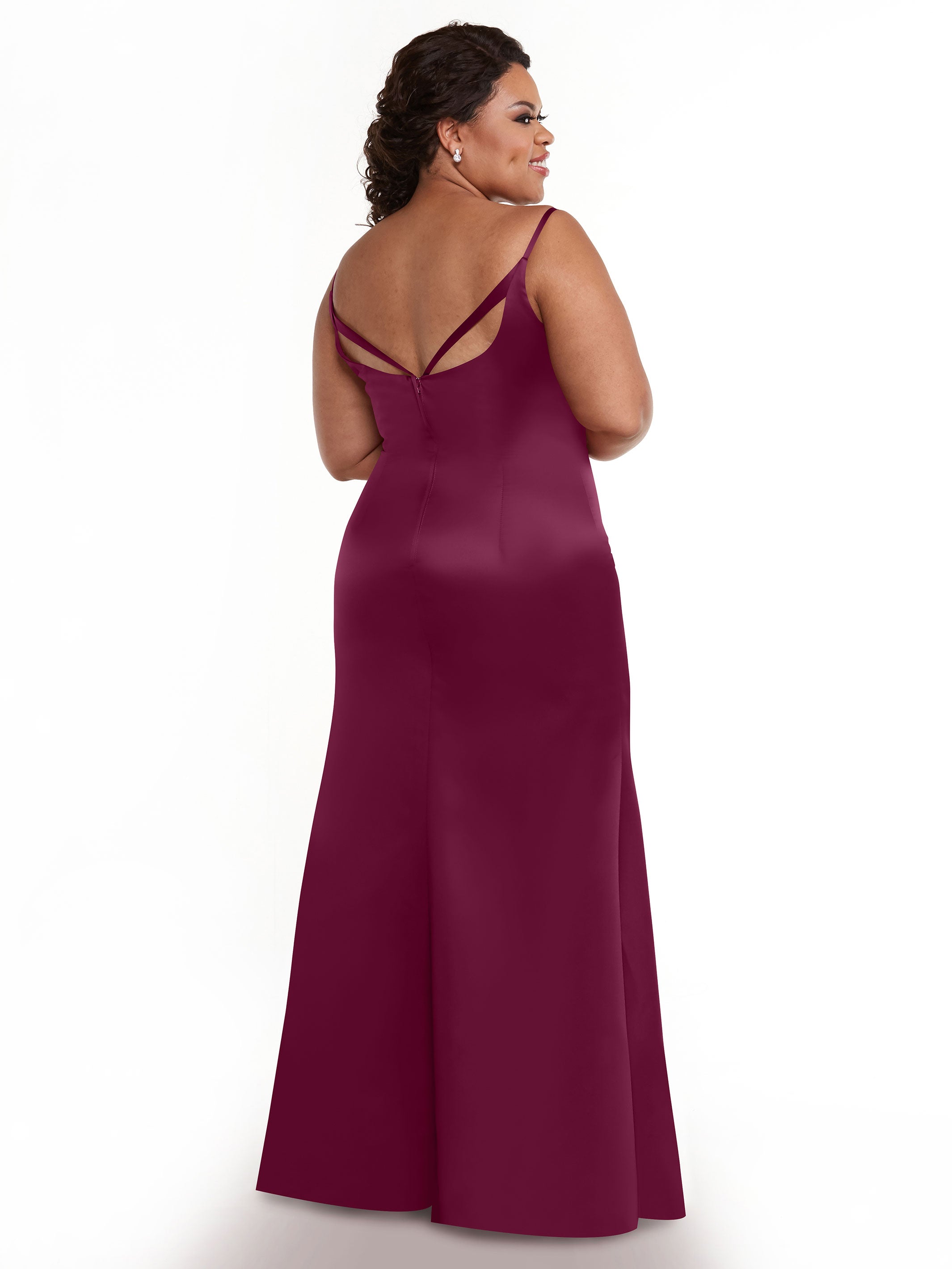 Elegant Fit and Flare Satin Bridesmaid Dress with Thigh High Slit - Perfect for Weddings, Prom, and Formal Events
