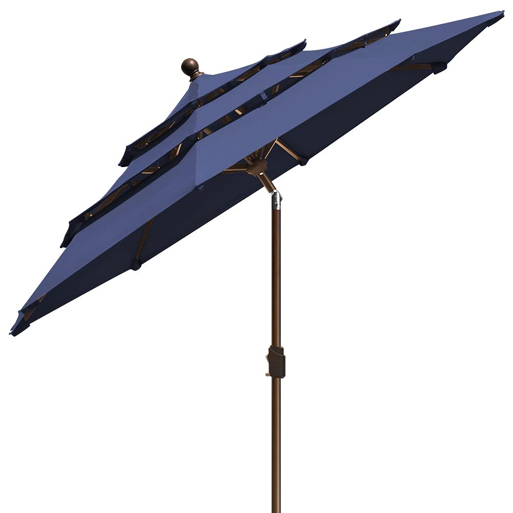 EliteShade USA 10-Year Fade-Resistant 9Ft 3-Tier Patio Umbrella with Ventilation - Navy Blue Outdoor Market Umbrella for Dining Table, Poolside, and Beach Use