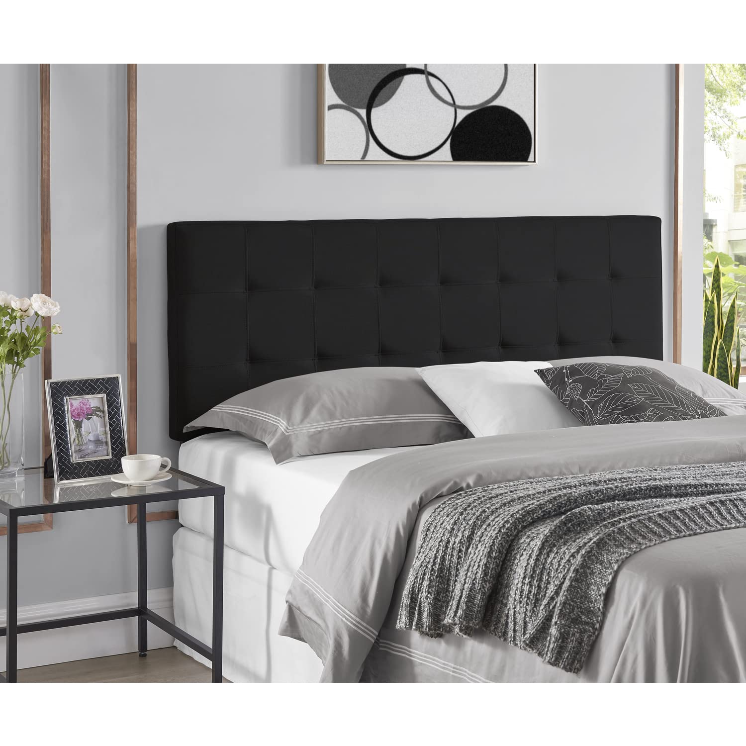 Naomi Home Jessenia Upholstered Tufted Headboard for Full Size Bed - 12 Adjustable Positions, Wall Mounted Linen Fabric Backboard (Black) - Perfect for Modern Bedrooms, Guest Rooms & Small Space Living