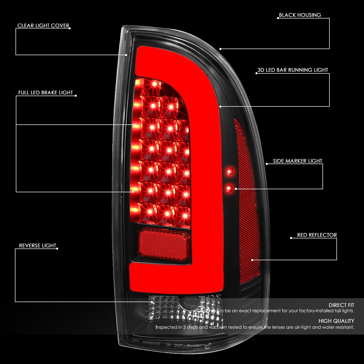 Auto Dynasty Pair of Black Housing Smoke Lens Full LED Tail Lights for Toyota Tacoma 2005-2015 - Enhanced Visibility & Style for Night Driving & Off-Road Adventures