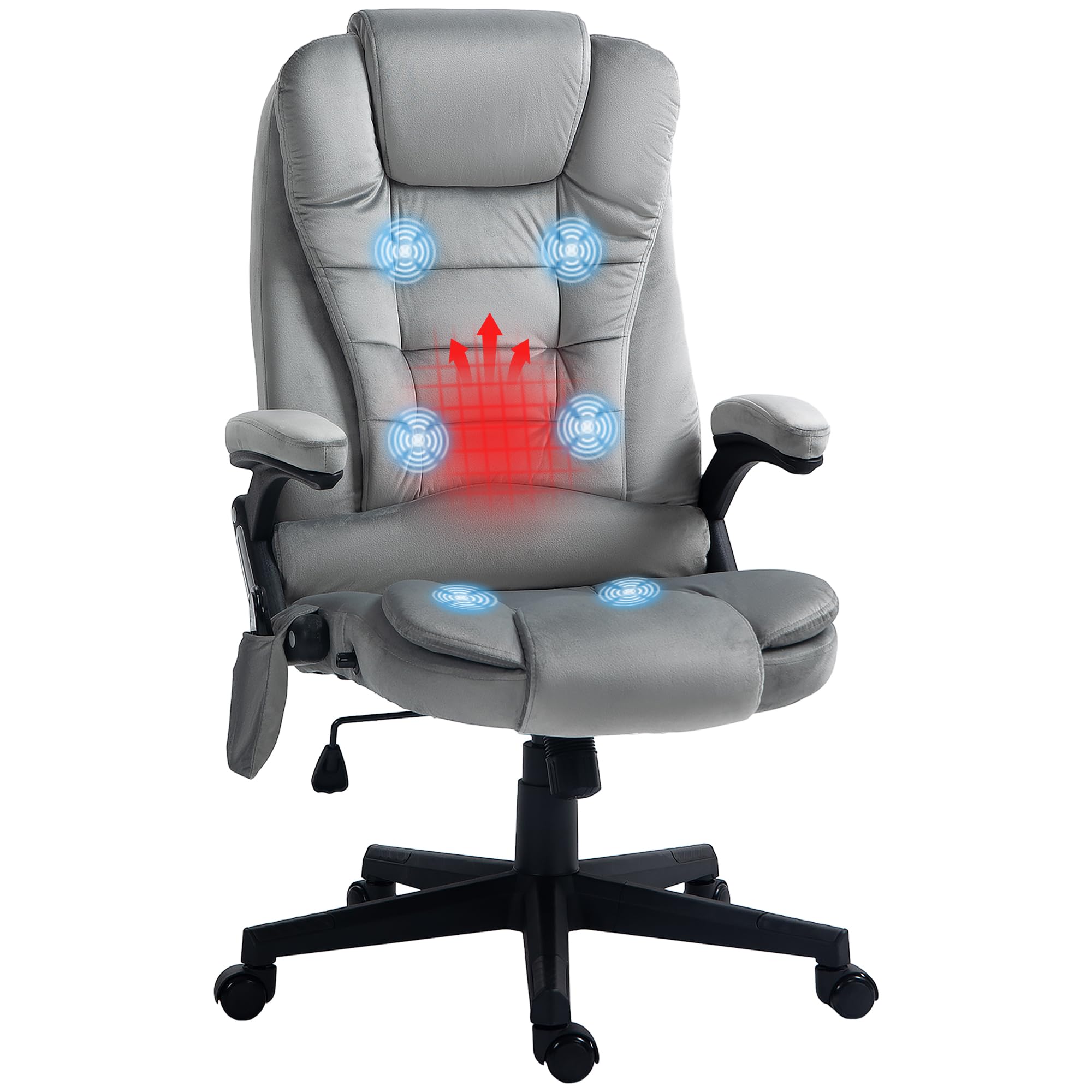 HOMCOM 6-Point Vibrating Massage Office Chair with Heating - High Back Executive Chair, Reclining Backrest, Padded Armrests & Remote Control - Gray - Perfect for Home Office, Gaming & Relaxation