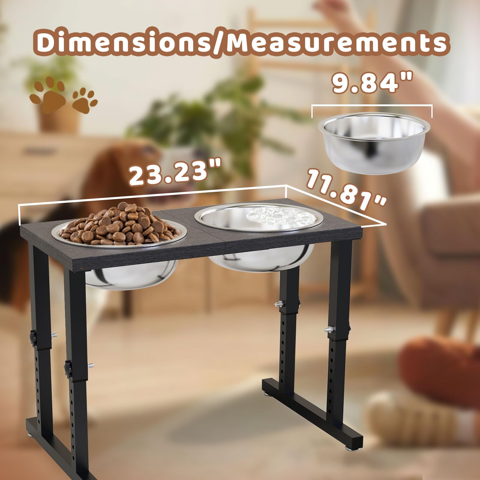 Premium Elevated Dog Bowls for Large Breeds - Adjustable Height (10.43
