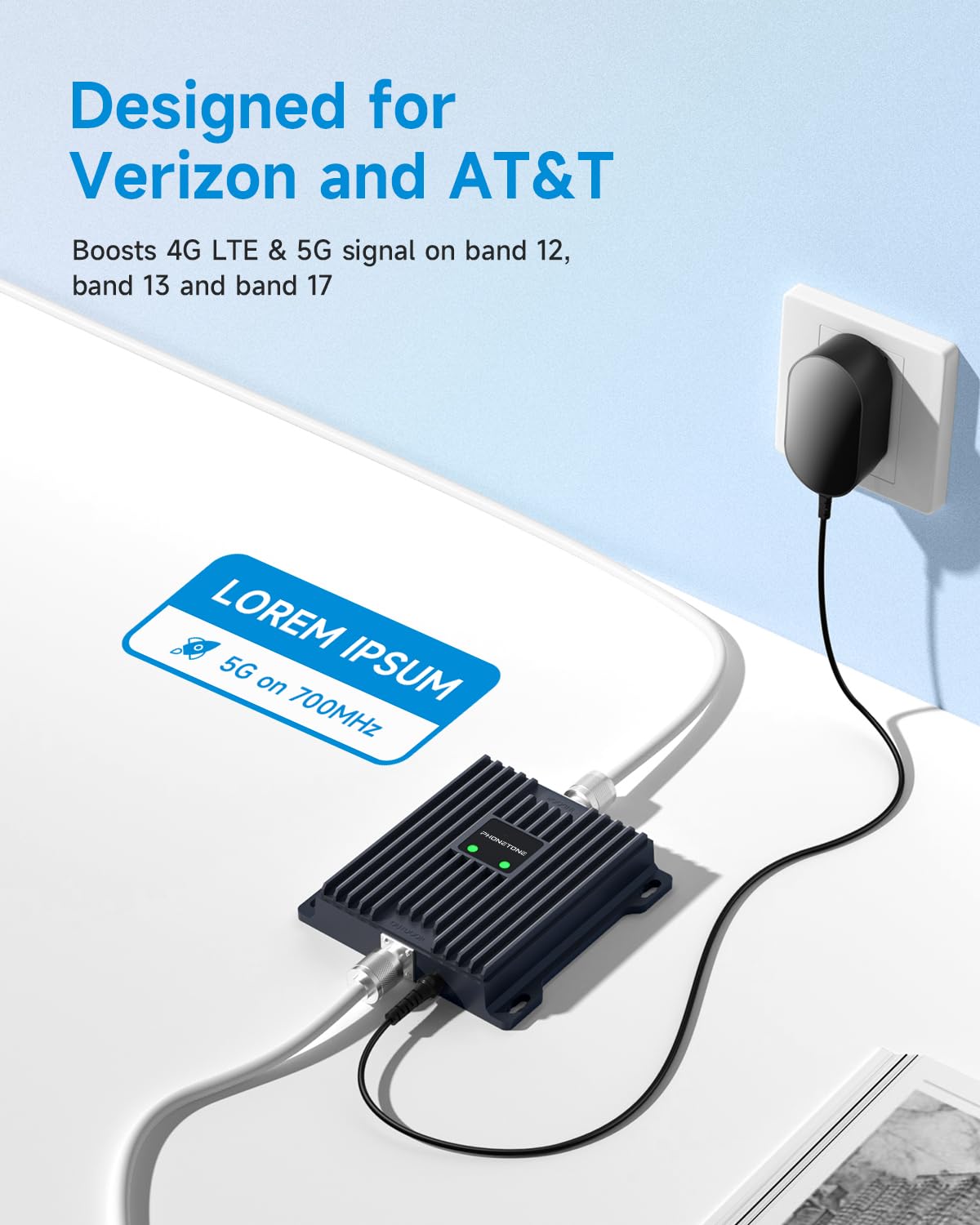 Premium Verizon & AT&T Cell Phone Signal Booster - 65dB Dual Band 4G LTE 5G Repeater for Band 12/13/17 | FCC Approved | Covers 4,500 Sq Ft with 10m Extension Cable | Ideal for Homes, Offices & Remote Work Areas with Weak Cellular Reception