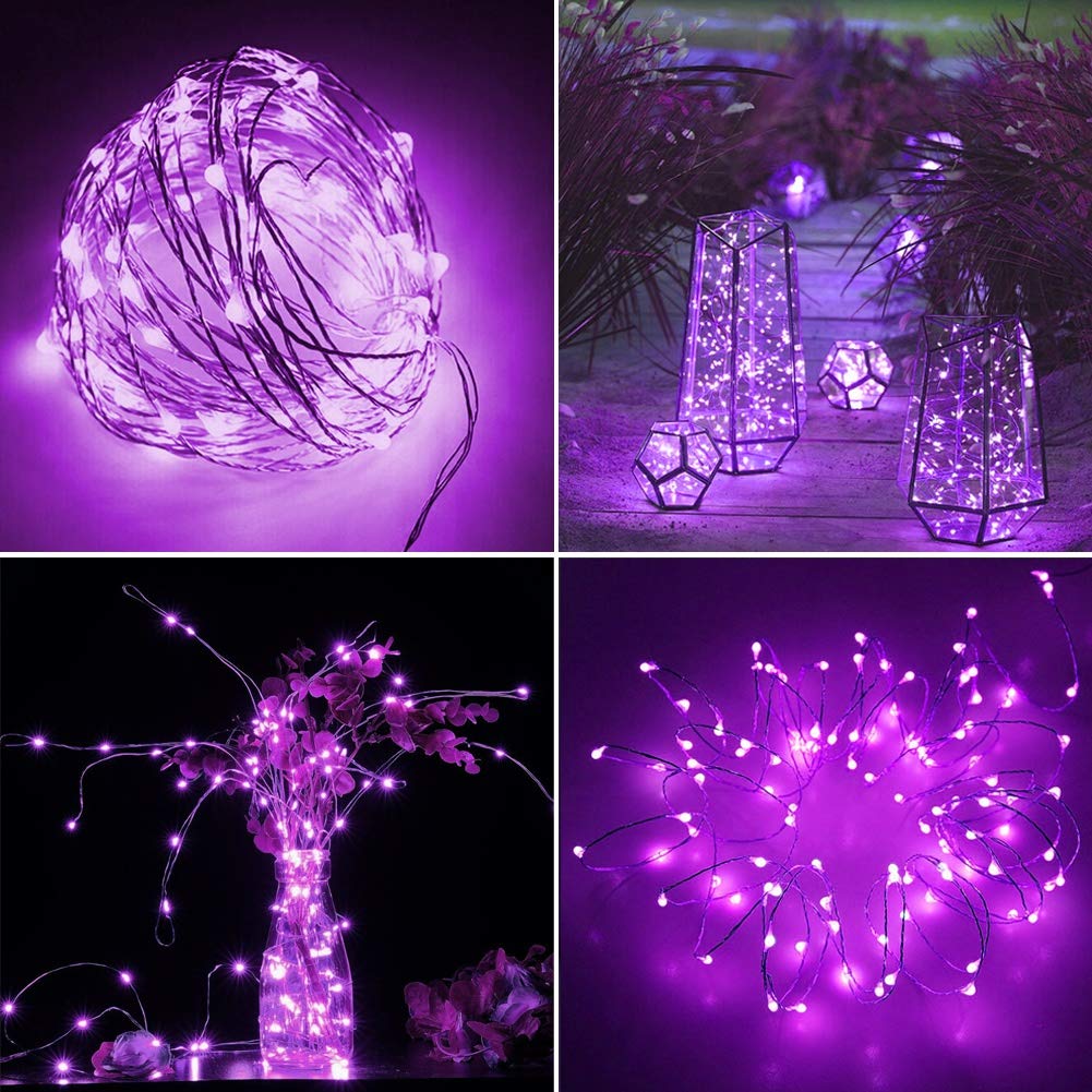 Twinkle Star 2 Pack 33ft 100 LED Battery Operated String Lights with Remote & Timer - 8 Lighting Modes, Purple Fairy Lights for Halloween, Garden Party, Indoor Decor, Bedroom, Wedding, Christmas Tree & Outdoor Landscape Lighting