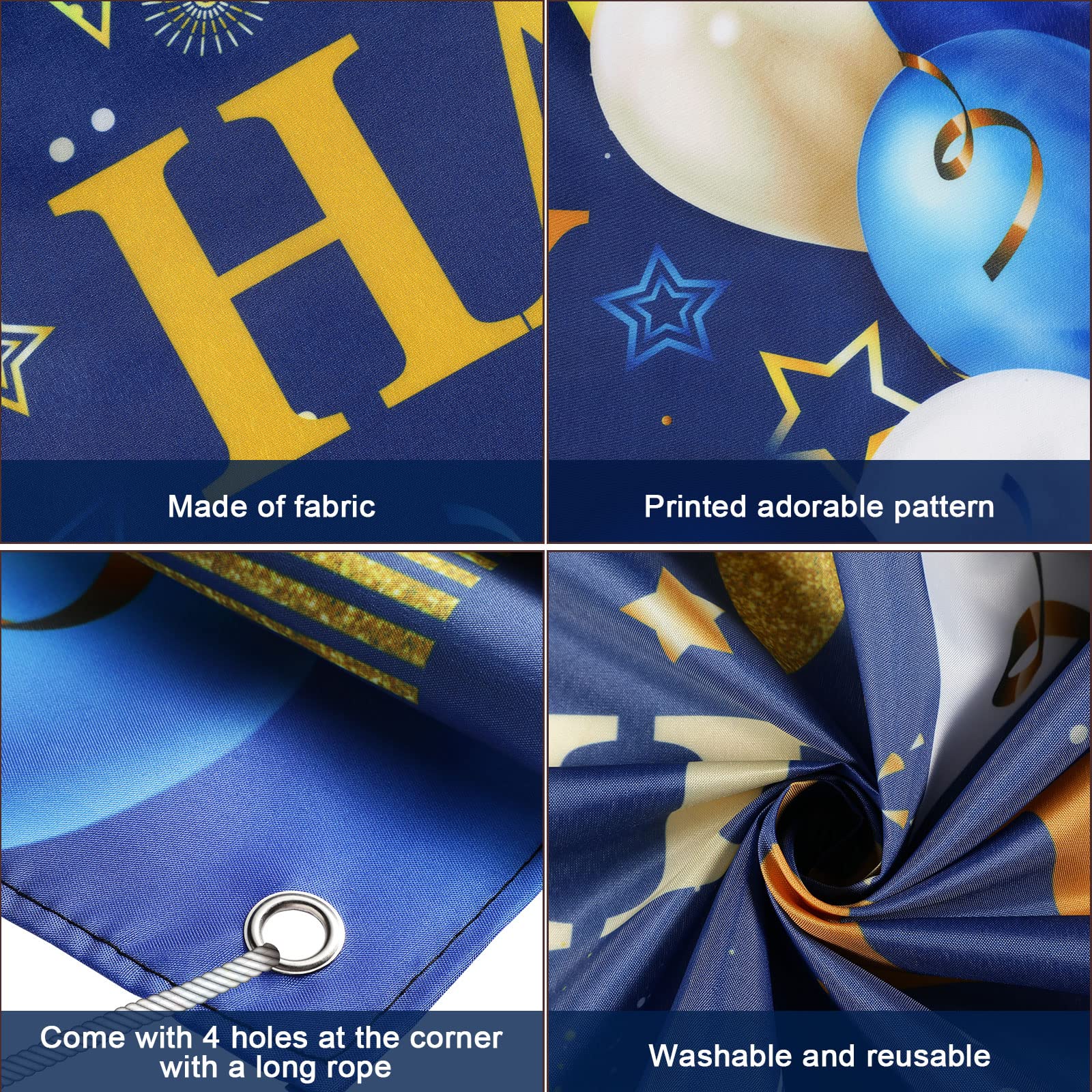 Happy Birthday Yard Banner - Large Outdoor & Indoor Party Decorations for Men & Women - Blue & Gold Backdrop - Perfect for Birthday Gifts, Celebrations, and Photo Booths