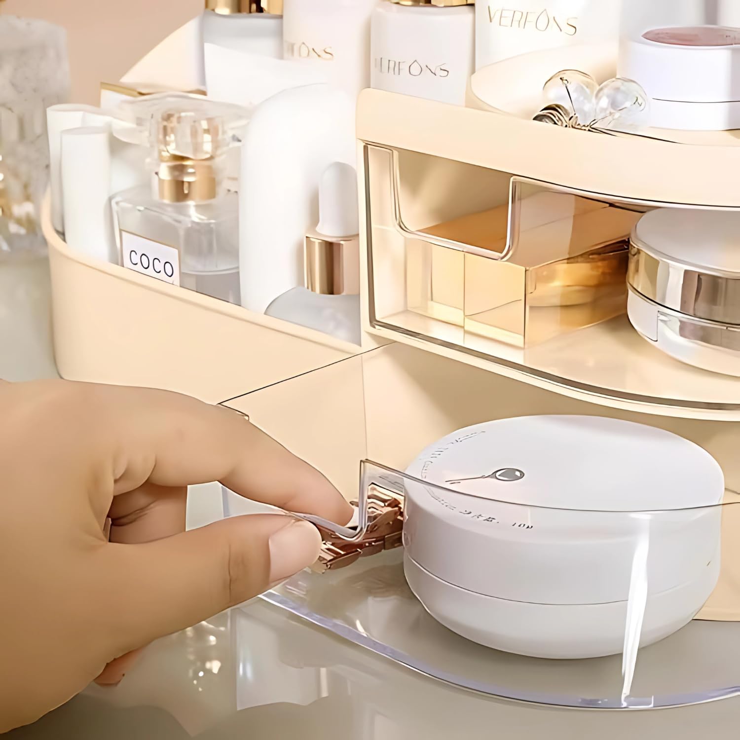 Elegant Makeup Organizer with Clear Drawers - Cosmetic & Skincare Storage Box for Vanity, Bathroom, and Travel (Cream) | Perfect for Organizing Lipsticks, Brushes, and Beauty Products