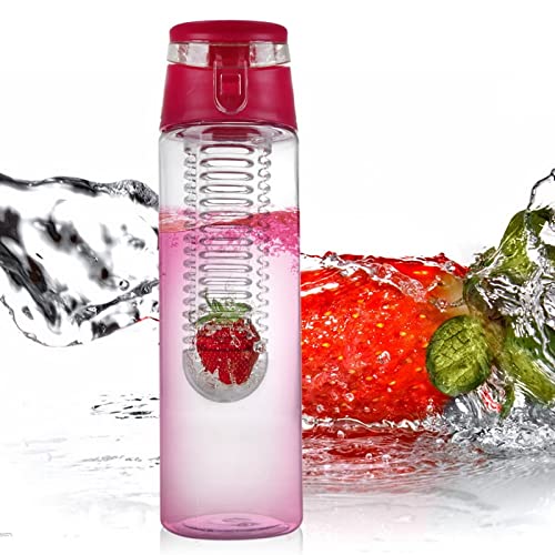800ml Portable Fruit Infuser Water Bottle with Flip Lid - Sports, Gym, Outdoor, Camping & Travel - BPA Free Leakproof Bottle for Lemon Juice, Infused Water & Hydration (Red) - Perfect for Hiking, Workouts & Daily Use