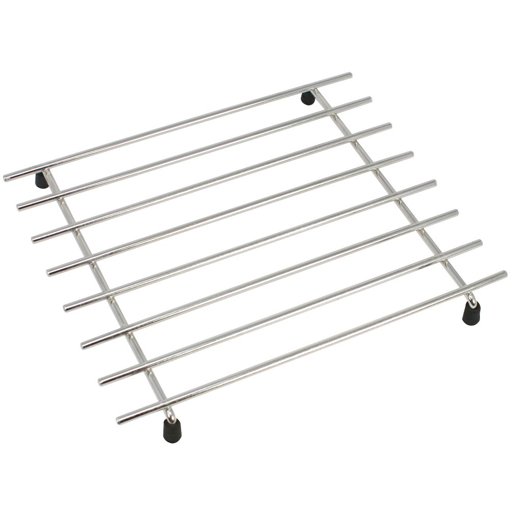 com-four® Stainless Steel Pot Holder with Rubber Feet - Heat Resistant Trivet for Pots, Pans, Baking Trays & Woks - 19 x 24 x 2.5 cm (1 Piece) - Perfect for Kitchen Countertops, Dining Tables & Outdoor Cooking