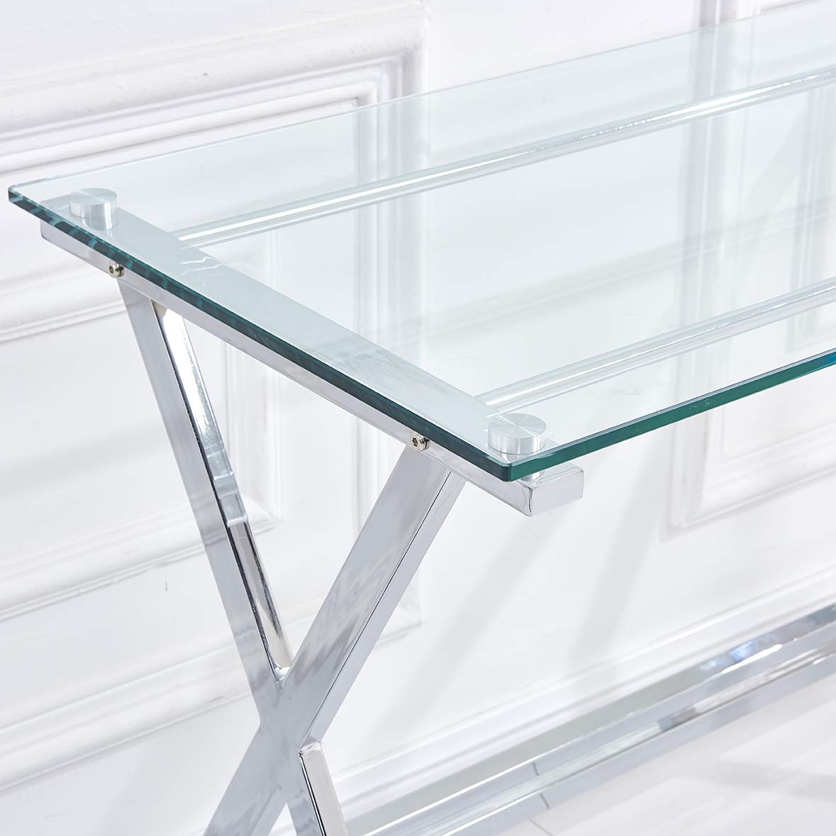 Modern Tempered Glass Computer Desk - Small Writing Study Desk for Students & Home Office, Perfect for Dorm Rooms, Small Spaces & Remote Work