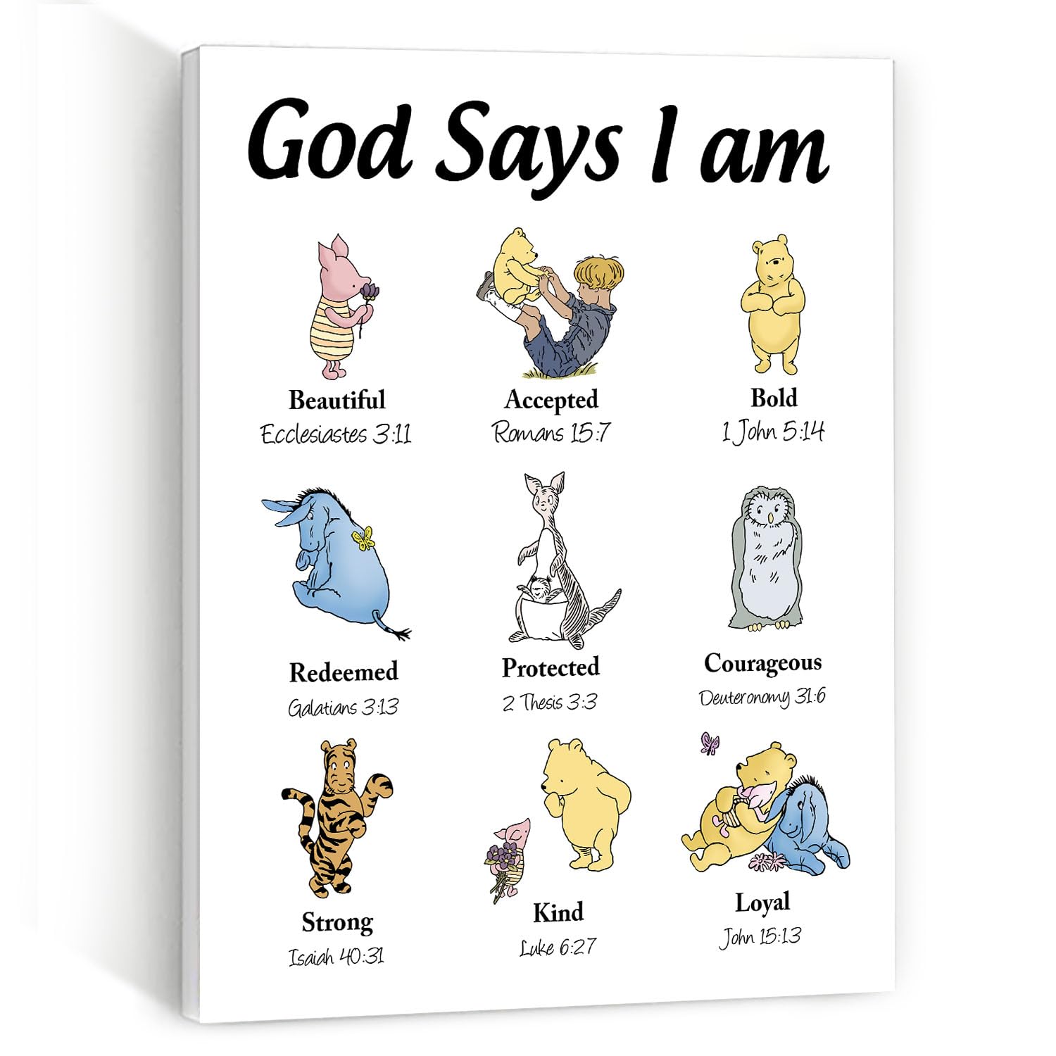 Winnie the Pooh Nursery Decor - Vintage Baby Room Wall Art with Biblical Affirmations | Christian Canvas Art for Kids' Bedroom | Inspirational Religious Gifts for Women, Christmas & Birthday Presents | Perfect for Baby Showers & Children's Faith-Based Bedroom Decor