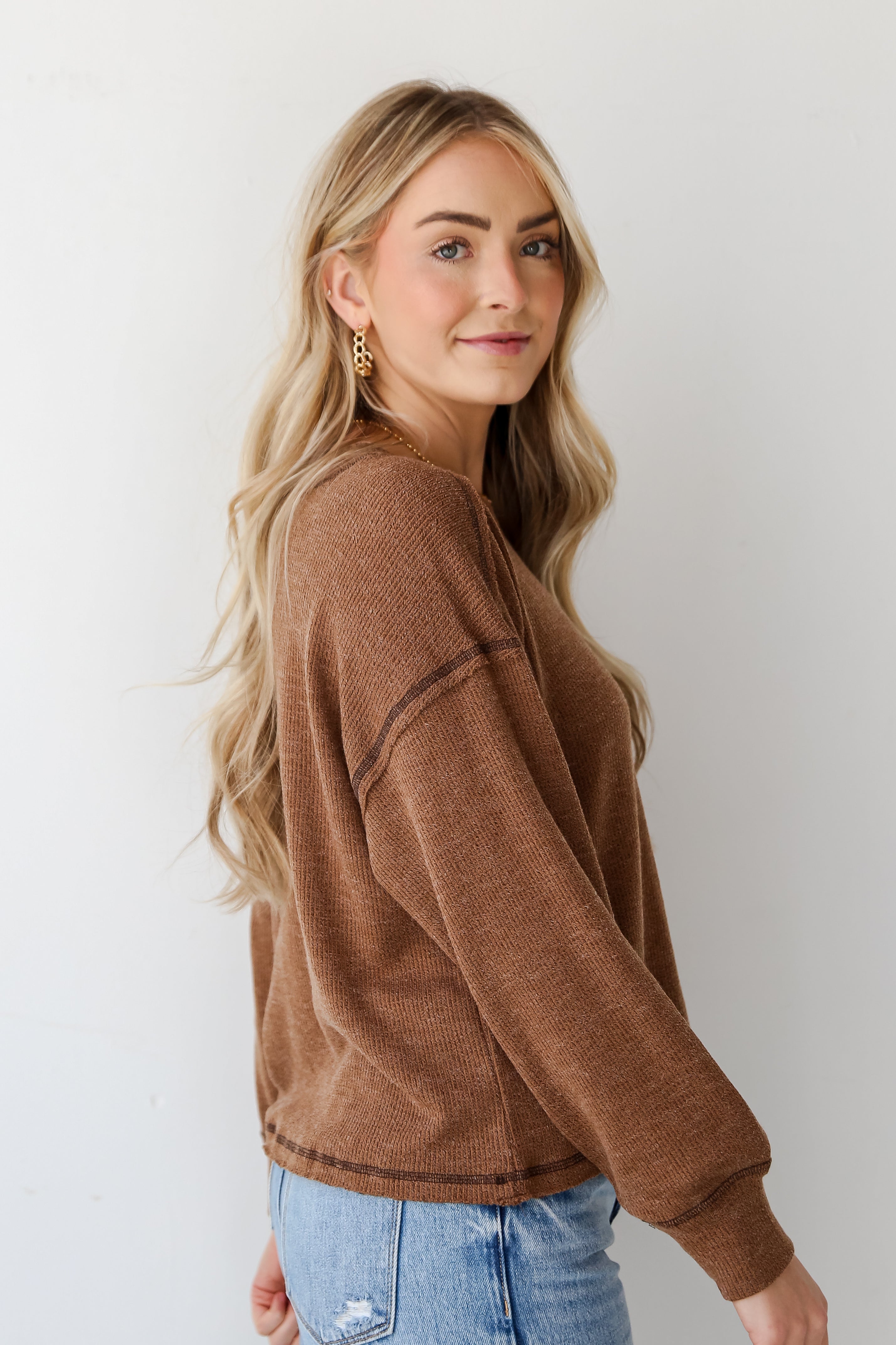 Everyday Brilliance Brown Lightweight Knit Top for Women - Soft Comfortable Casual Wear for Office & Weekend Outfits
