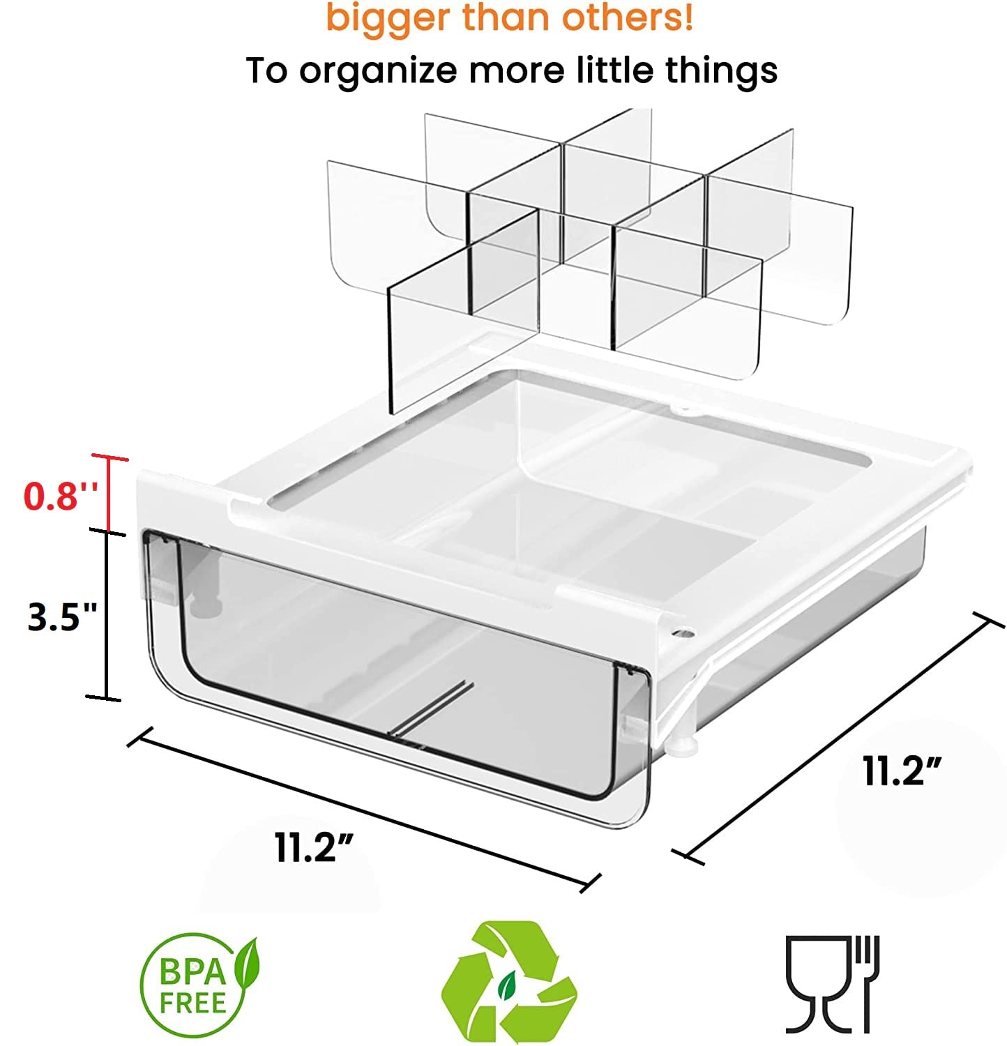 Under Shelf Pull Out Drawer Organizer - Removable Divider, Hanging Storage Basket for Kitchen Pantry & Closet | Easy Install Durable BPA-Free Cabinet Accessories | Perfect for Spice Racks, Bathroom Supplies & Office Organization