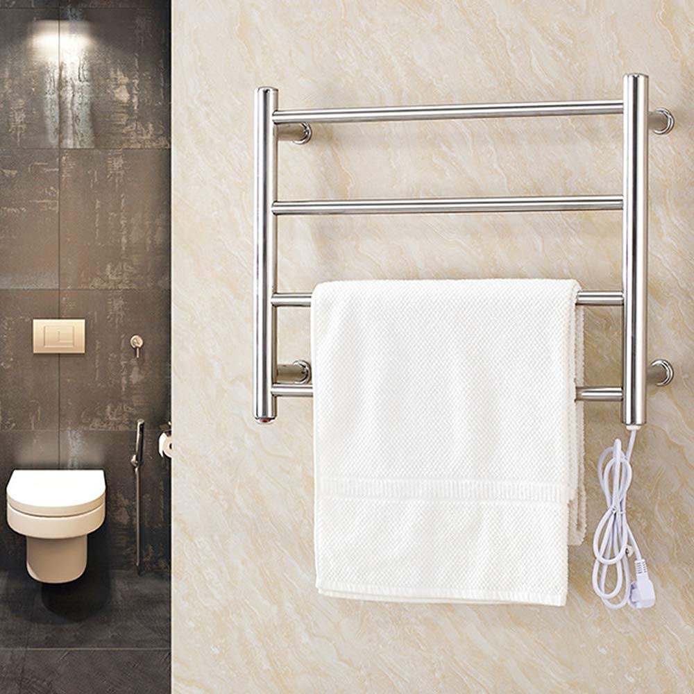 Premium APUM Wall Mounted Towel Warmer for Bathroom - Polished Stainless Steel Electric Towel Heater with 4 Timer Settings & 58W Power (Silver Plug-in) - Perfect for Spa, Luxury Bathrooms & Cold Weather Comfort
