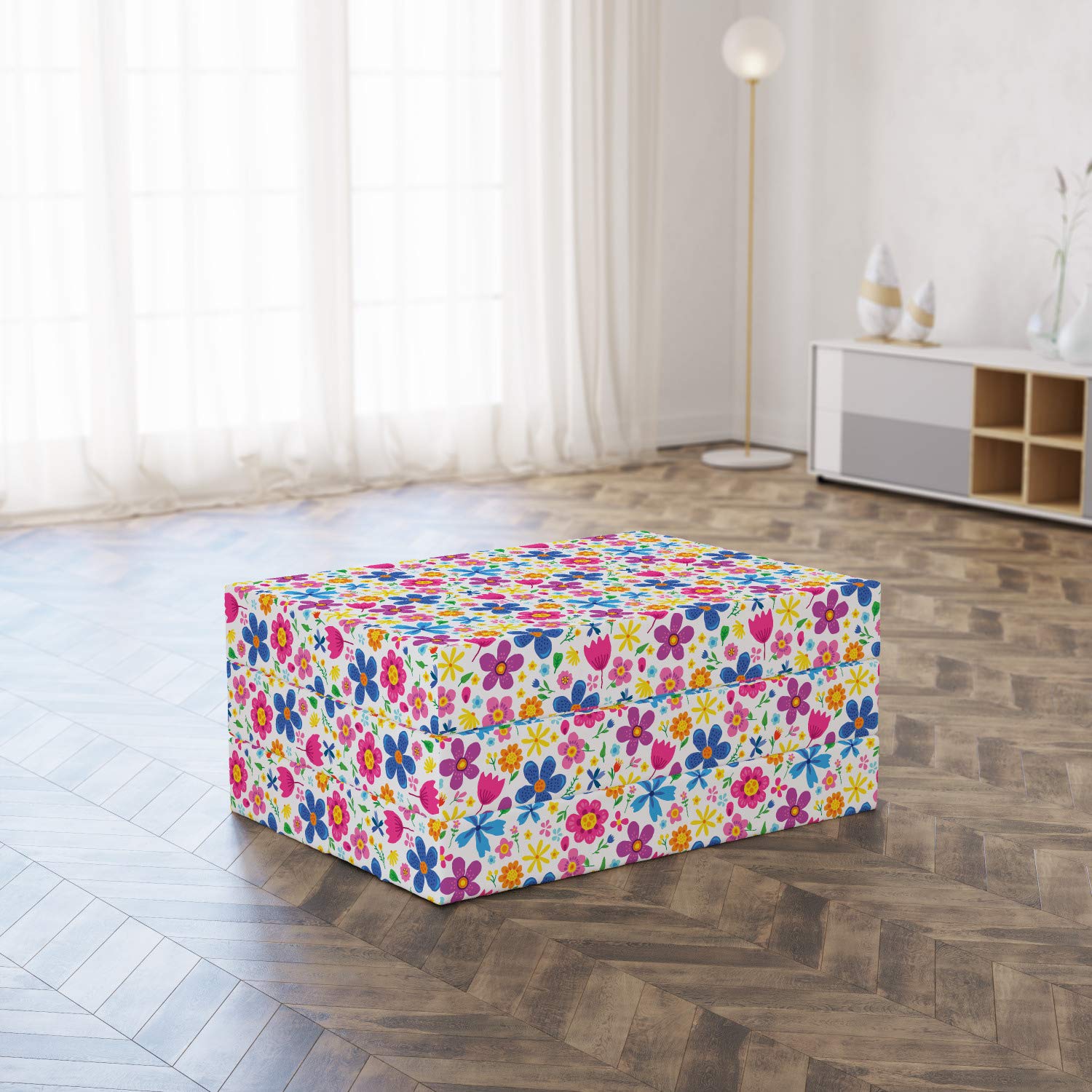 Ambesonne Floral Foldable Mattress - Funny Spring Cartoon Flowers Design, 74.8
