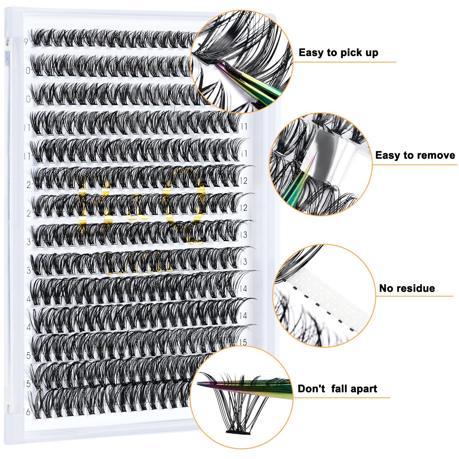 40D-0.07D-9-16MIX False Eyelash Clusters - 280 Pcs DIY Eyelash Extensions Kit for Home Use (20D 30D 40D Individual Lashes) - Perfect for Natural Look, Volume Lash Effects & Professional Salon Style at Home
