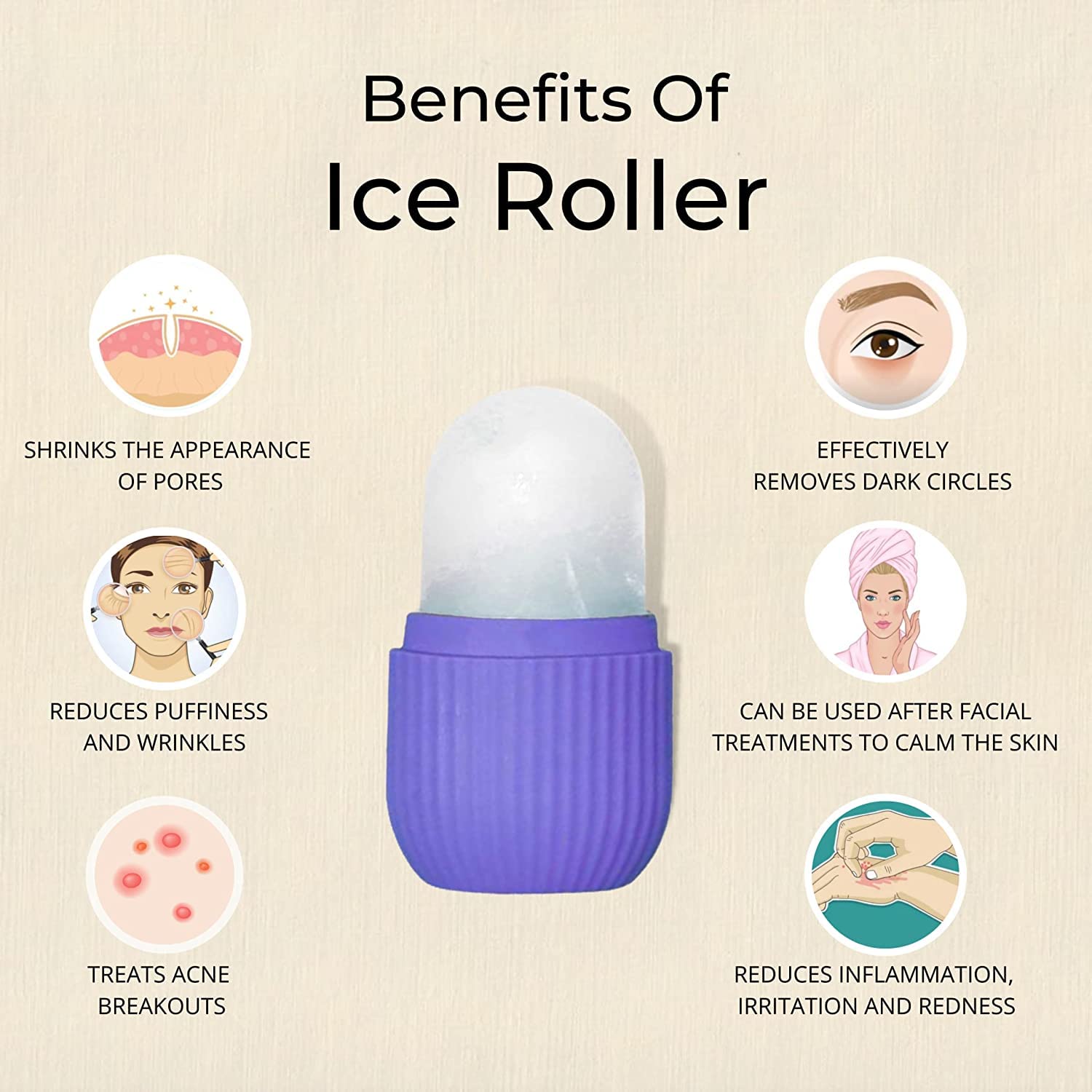 QONETIC Ice Roller for Face, Neck & Body – Reduce Puffy Eyes & Inflammation | Portable & Reusable Skincare Tool for Glowing Skin | Perfect for Post-Workout, Morning Routine & Travel