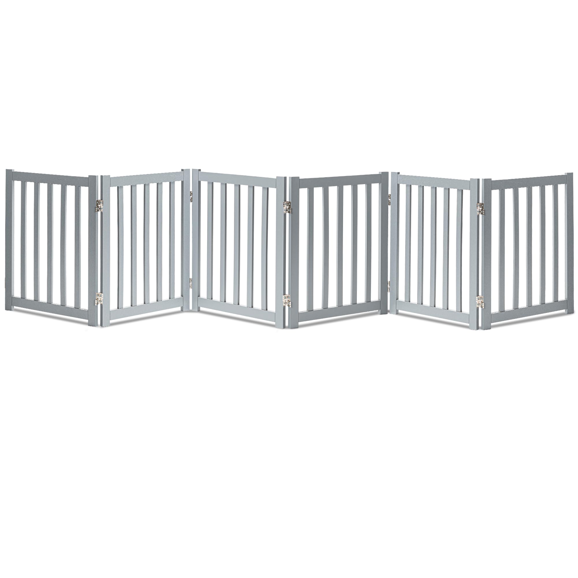 LZRS 6-Panel Extra-Wide Freestanding Wooden Dog Gate – 24” High Foldable Pet Safety Barrier for Doorways, Hallways & Stairs | Durable Design for Small to Medium Dogs | Grey | Perfect for Home, Kitchen & Staircase Safety