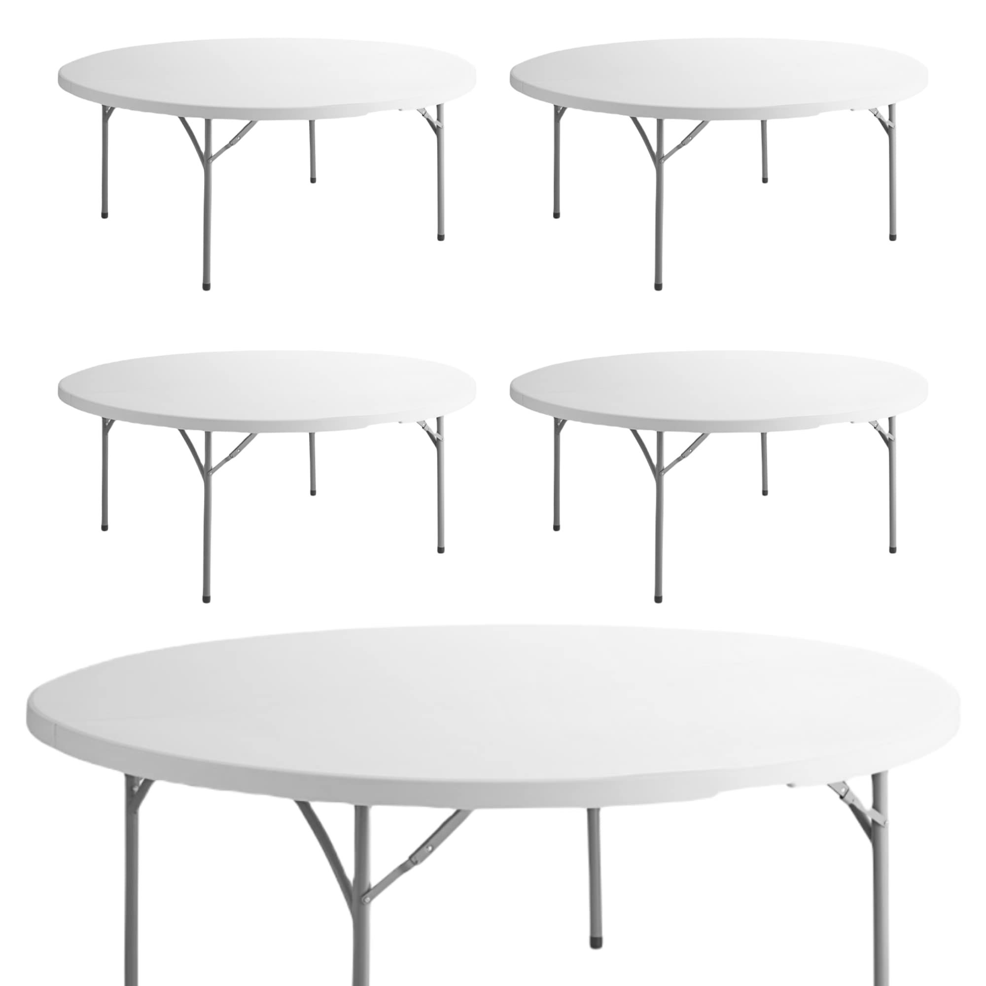 5-Pack 6-Foot Round Heavy-Duty Granite White Plastic Folding Table - Indoor/Outdoor Use for Dining, Kitchen, Picnics, Events & Portable Bar Setup | Weather-Resistant & Space-Saving Foldable Design