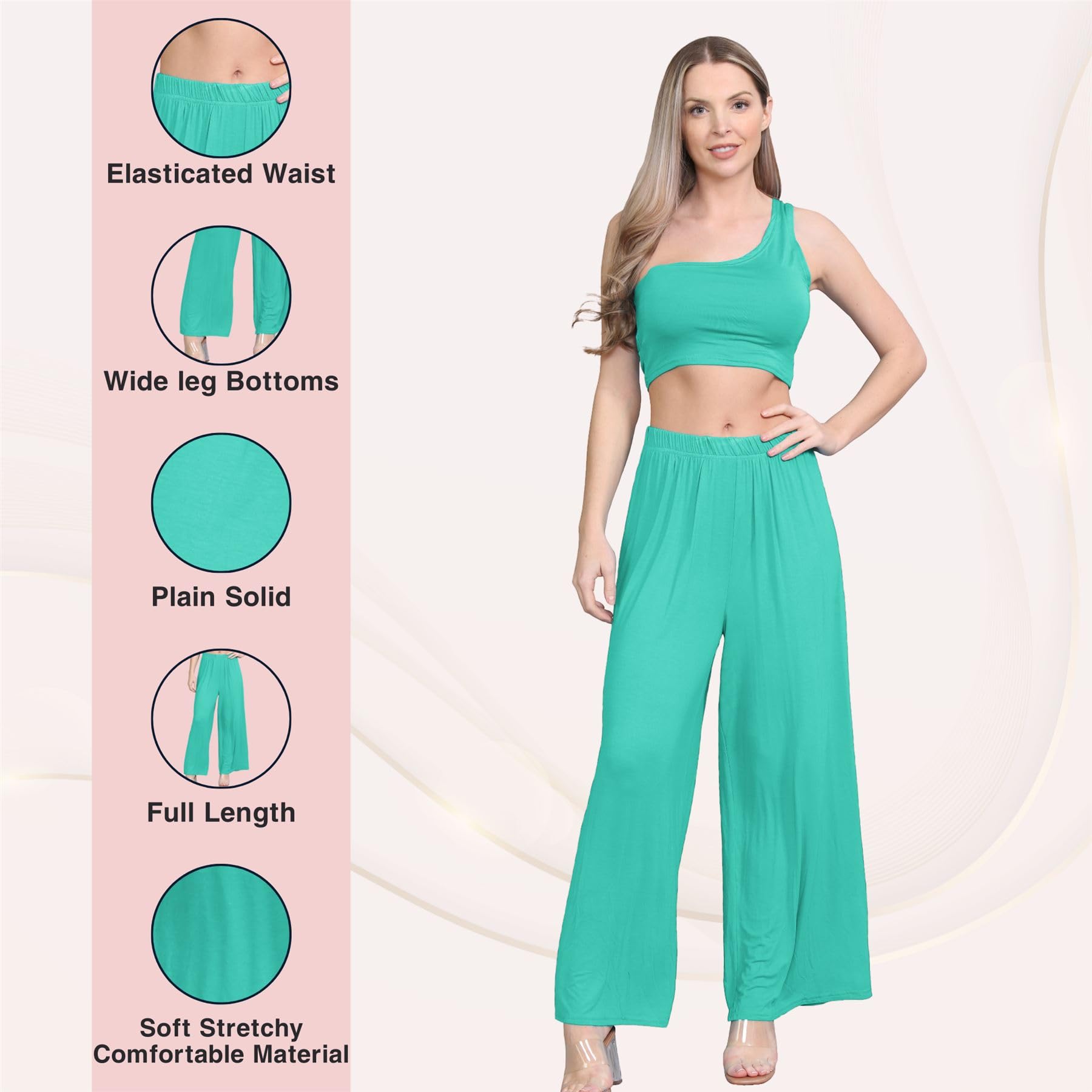 Janisramone® Women's Plain Wide Leg Palazzo Pants - High Waisted Flowy Trousers for Casual & Office Wear | Comfortable Elegant Wide Leg Pants for Women | Perfect for Work, Travel & Special Occasions