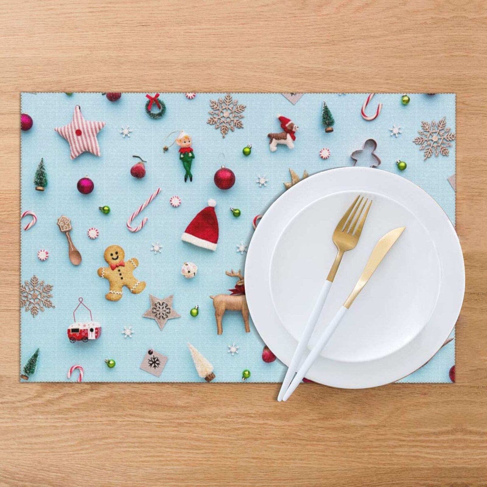 6 Pack Christmas Placemats Set - 12x18 Inch Washable & Easy Clean Table Mats for Dining Table, Kitchen Decor - Perfect for Holiday Parties, Family Gatherings & Festive Home Decor