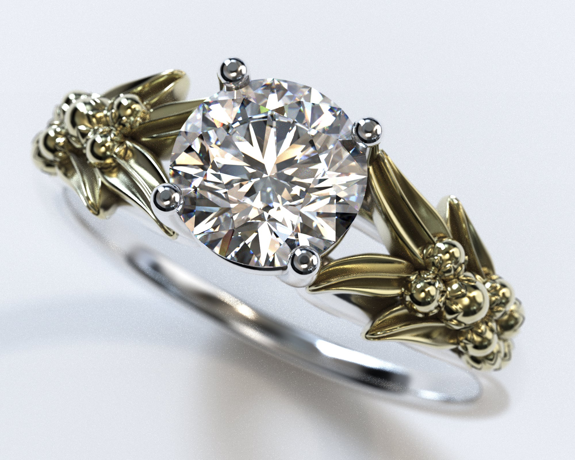 Unique Lotus Flower Two Tone Gold Solitaire Engagement Ring - Elegant Wedding Jewelry for Brides, Anniversary Gifts & Romantic Proposals