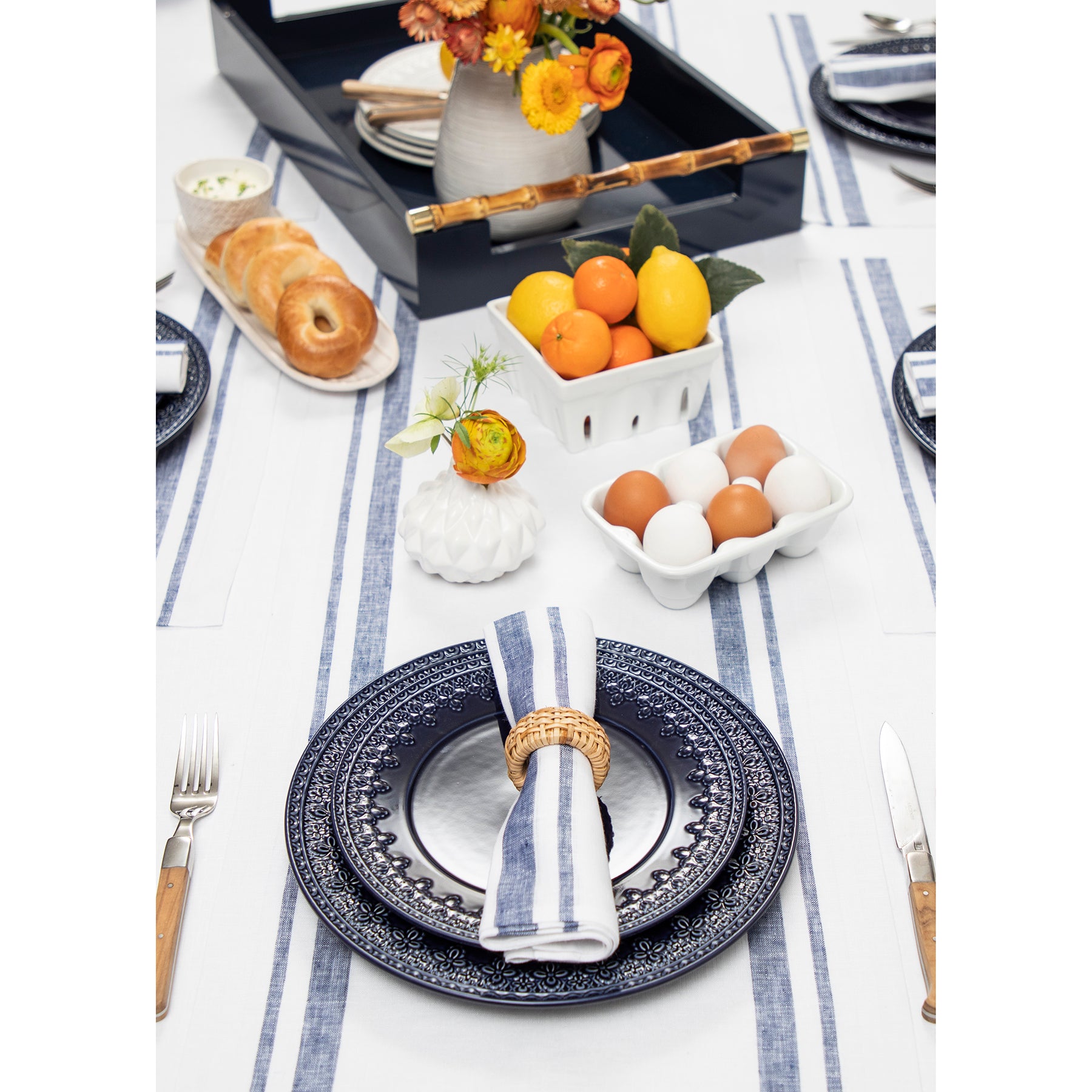 French Striped Table Runner - Elegant Dining Decor for Weddings, Parties & Home Decor | Cotton Linen Tablecloth for Farmhouse & Rustic Style