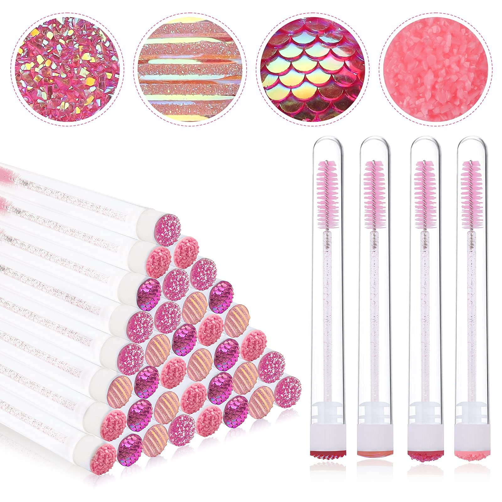 40PCS Empty Mascara Tubes with Wands - Diamond Eyelash Extension Brushes for Professional Makeup Artists (Pink) | Perfect for Lash Extensions, DIY Beauty & Salon Use
