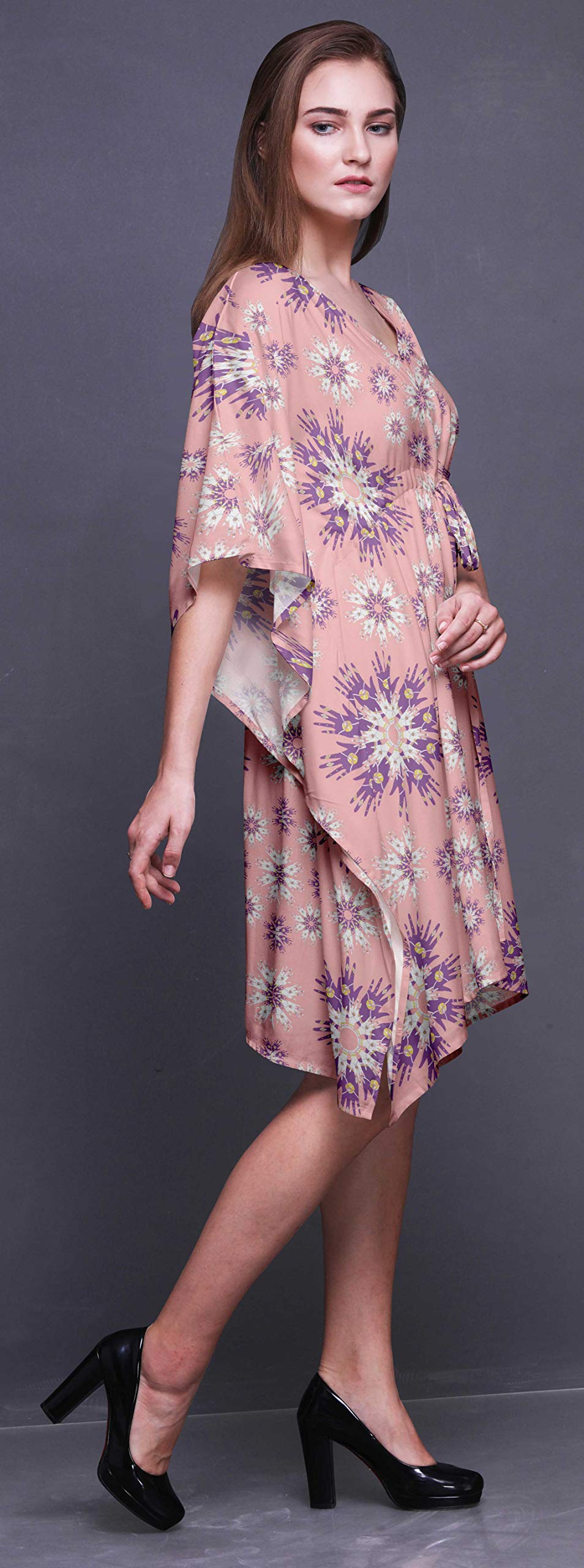 Bimba Women's Short Beach Kaftan - Flowy Bikini Cover Up Midi Dress for Summer Vacation, Pool Party & Beach Outfits