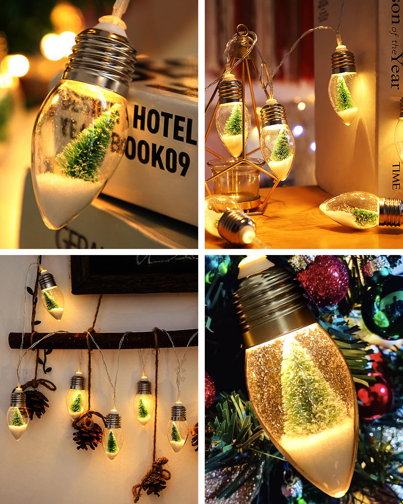 6.6 FT Christmas Lights - Indoor & Outdoor Battery Operated String Lights with 10 Bulbs, Snow & Tree Design for Bedroom, Patio, Fireplace Decor | Perfect for Holiday, Xmas, Wedding & Party Decorations
