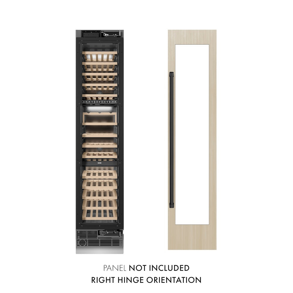 ZLINE Autograph Edition 18 Inch 9.0 cu ft Triple Zone 68 Bottle Panel Ready Right Hinge Column Wine Cooler with Matte Black Accents - Perfect for Home Bars, Wine Cellars & Entertaining (RBCWVRZ 18 MB)