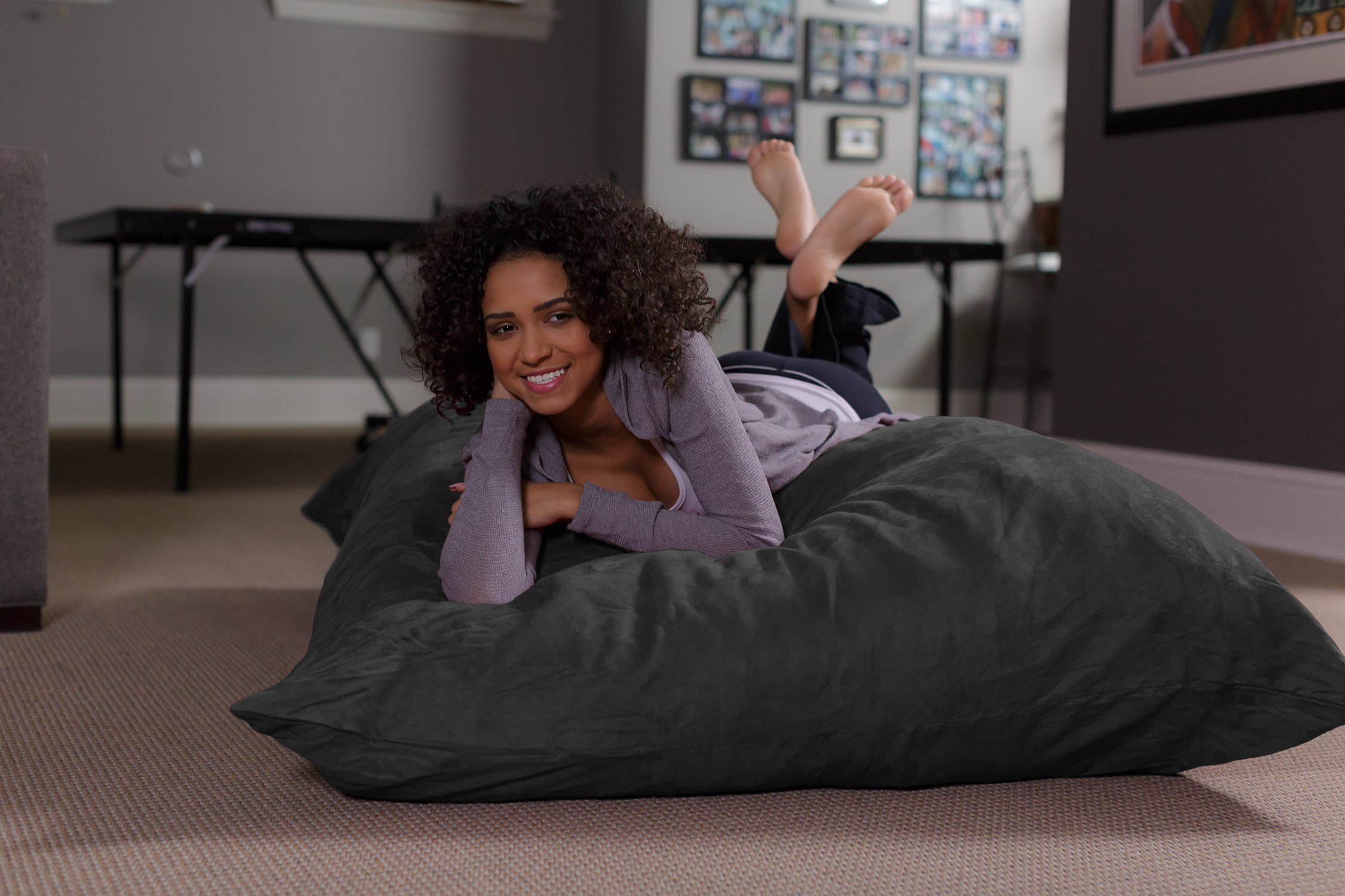 Ultra Soft Memory Foam Bean Bag Chair with Plush Microsuede Cover - Comfortable Foam Filled Lounge Furniture for Dorm Room, Bedroom & Game Room - Charcoal Grey - Perfect for Relaxing, Gaming & Movie Nights